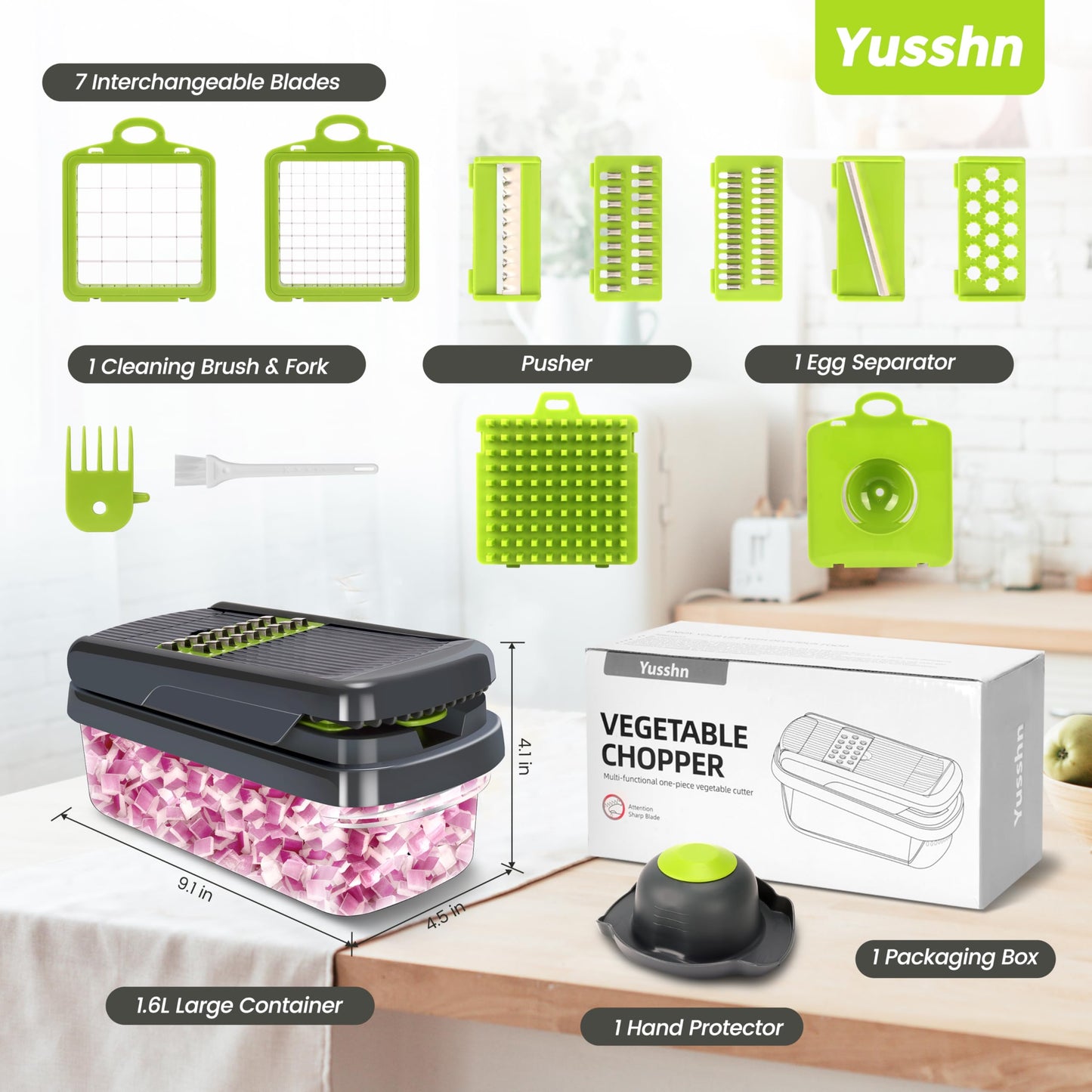 Yusshn 12-in-1 Vegetable Chopper with 7 Blades