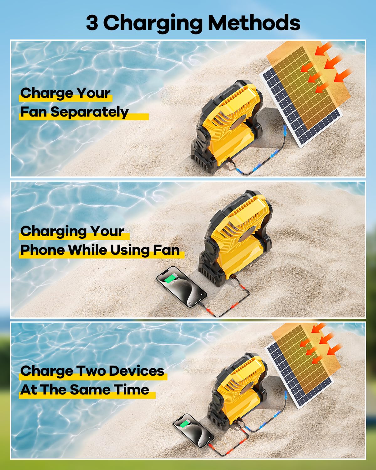 10400mAh Solar Camping Fan with LED Lantern