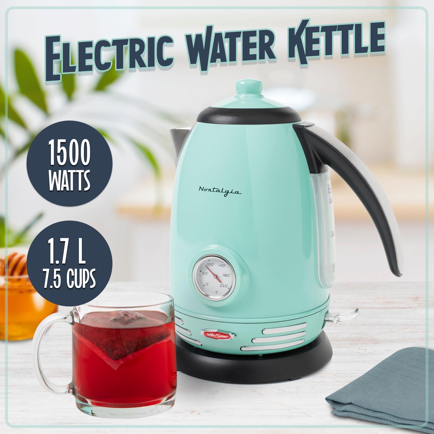 Nostalgia Retro Stainless Steel Electric Kettle 1.7L