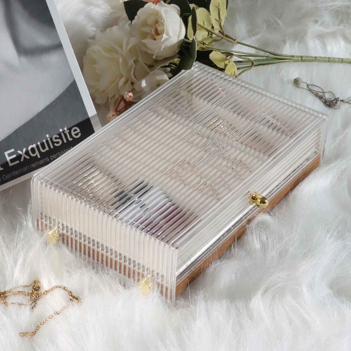 Acrylic Jewelry Box with Wood Dividers & Drawers
