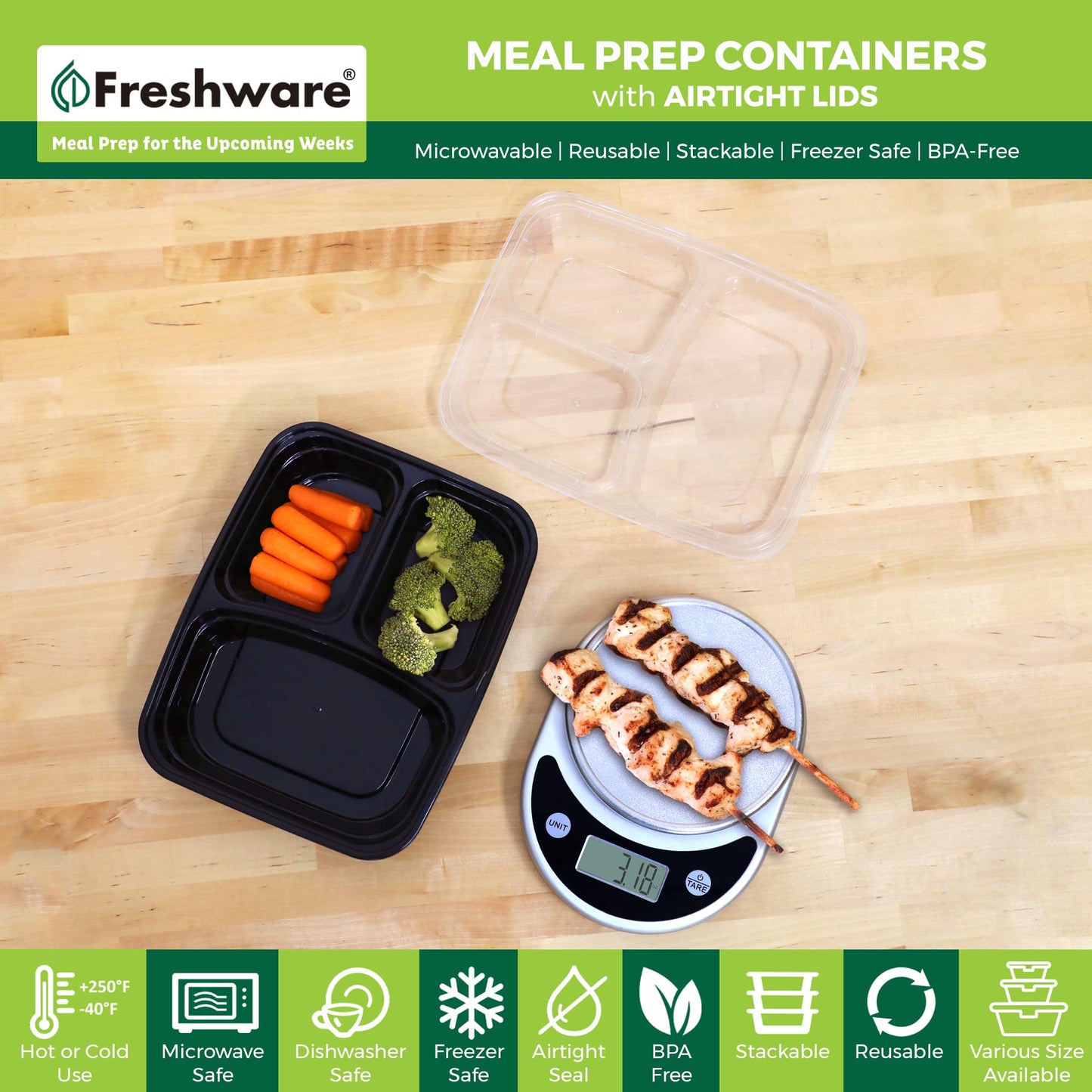 21 Pack Freshware Meal Prep Containers with Lids