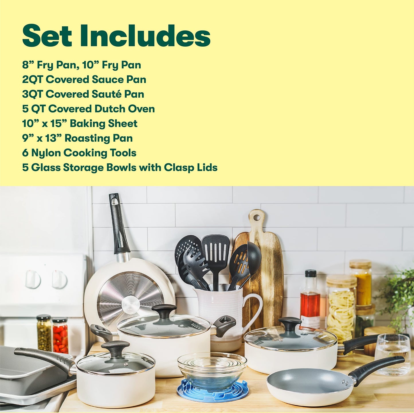 21-Piece BELLA Nonstick Cookware Set with Lids