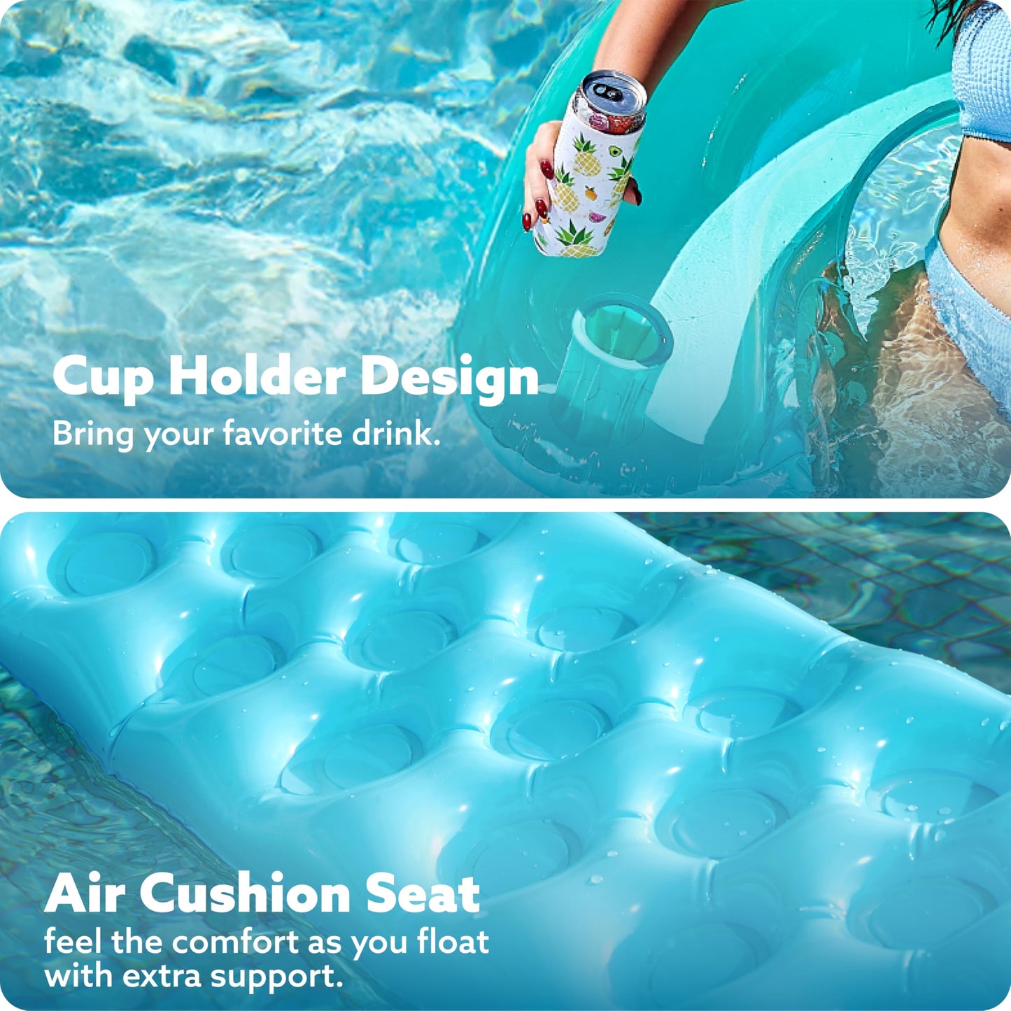 2 Pack Inflatable Pool Chairs with Cup Holders