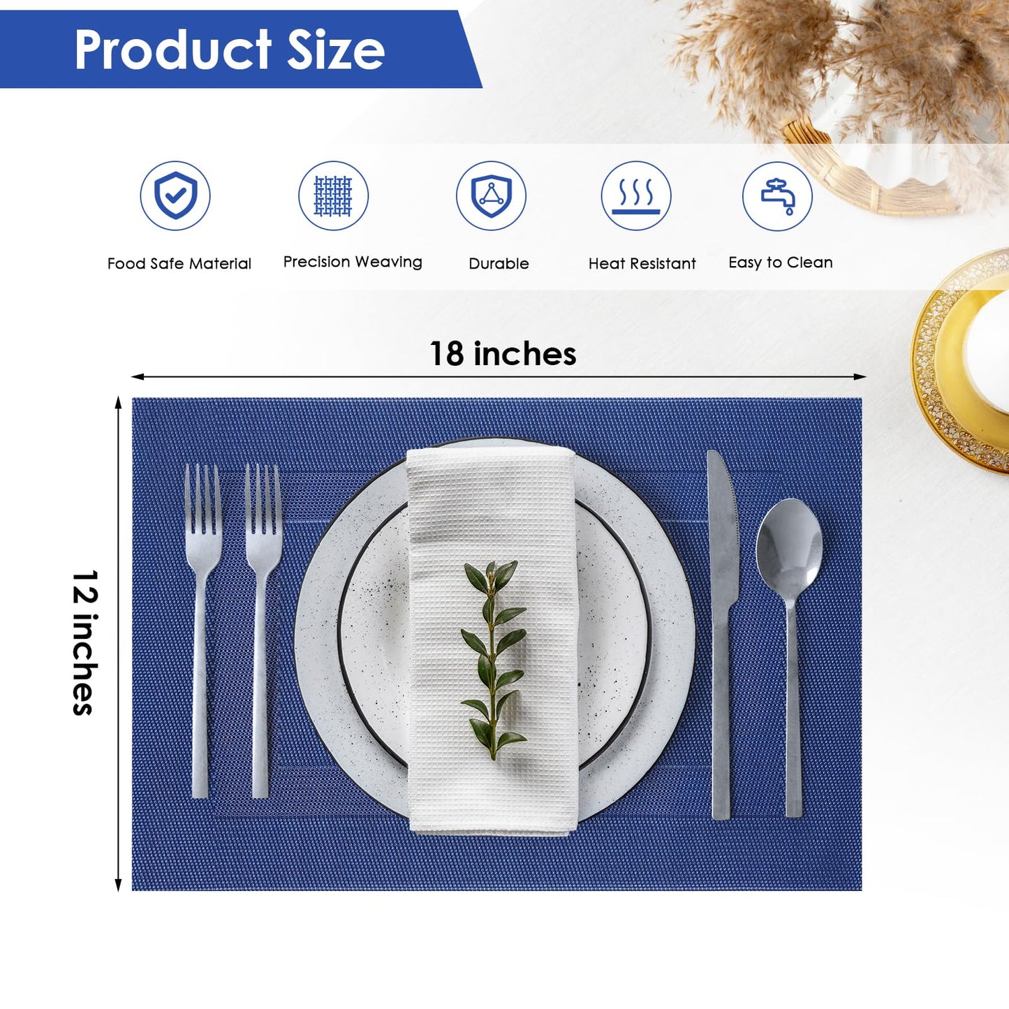 6 Pack Wipeable PVC Placemats for Dining