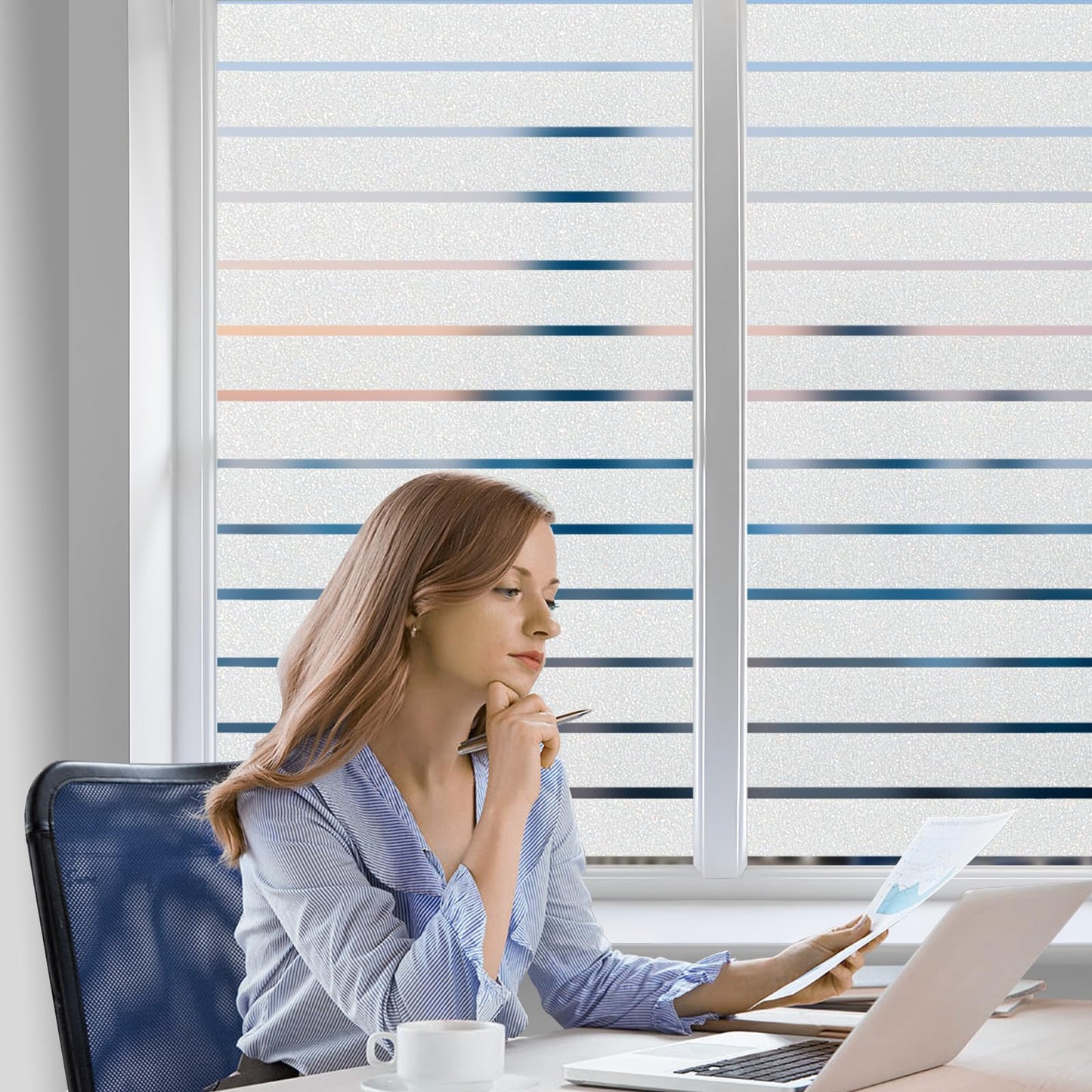 Coavas Frosted Glass Window Film, Window Privacy Film Decorative Static Window Cling, Frosting Privacy Film for Glass Windows, Bathroom Window Vinyl Sun Blocking Door Coverings Film,17.5x78.7 Inch