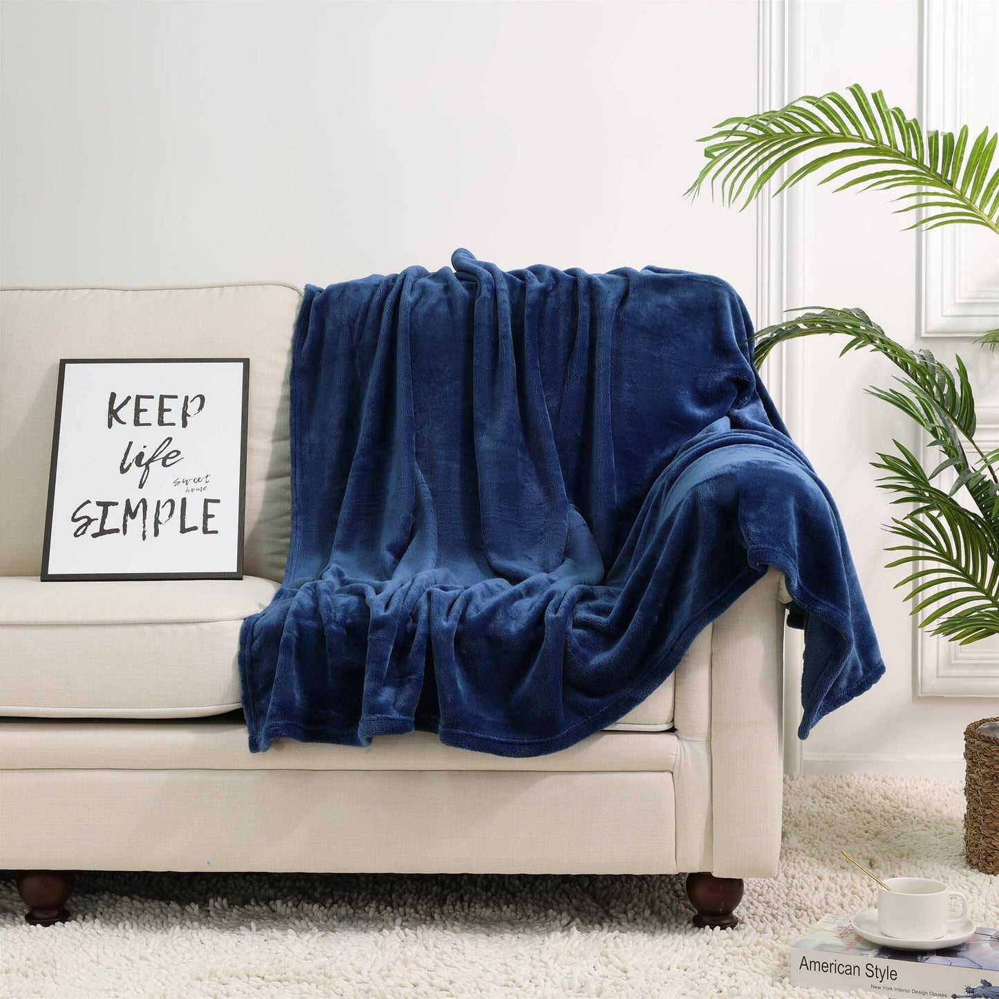 NANPIPER Fleece Blankets, Super Soft Flannel Fuzzy Blanket for Couch, Luxury Cozy Lightweight Microfiber Dog Blanket-Throw Size,Dark Blue