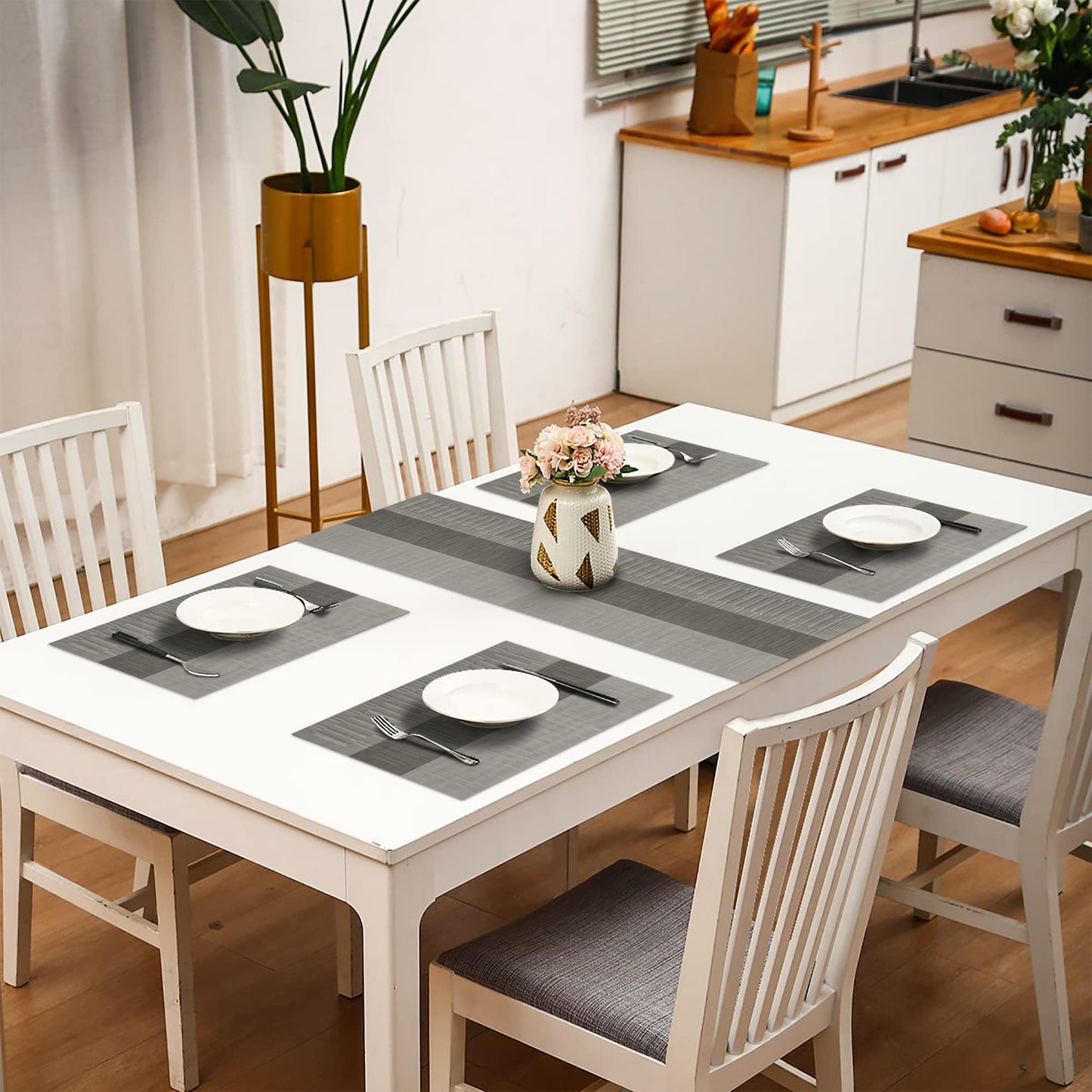 HeloHo Gradient Dark and Light Gray Placemats Set of 6, Washable Placemats Vinyl Woven Table Mats Wipeable Placemat for Kitchen Dining Table Decoration Indoor Outdoor