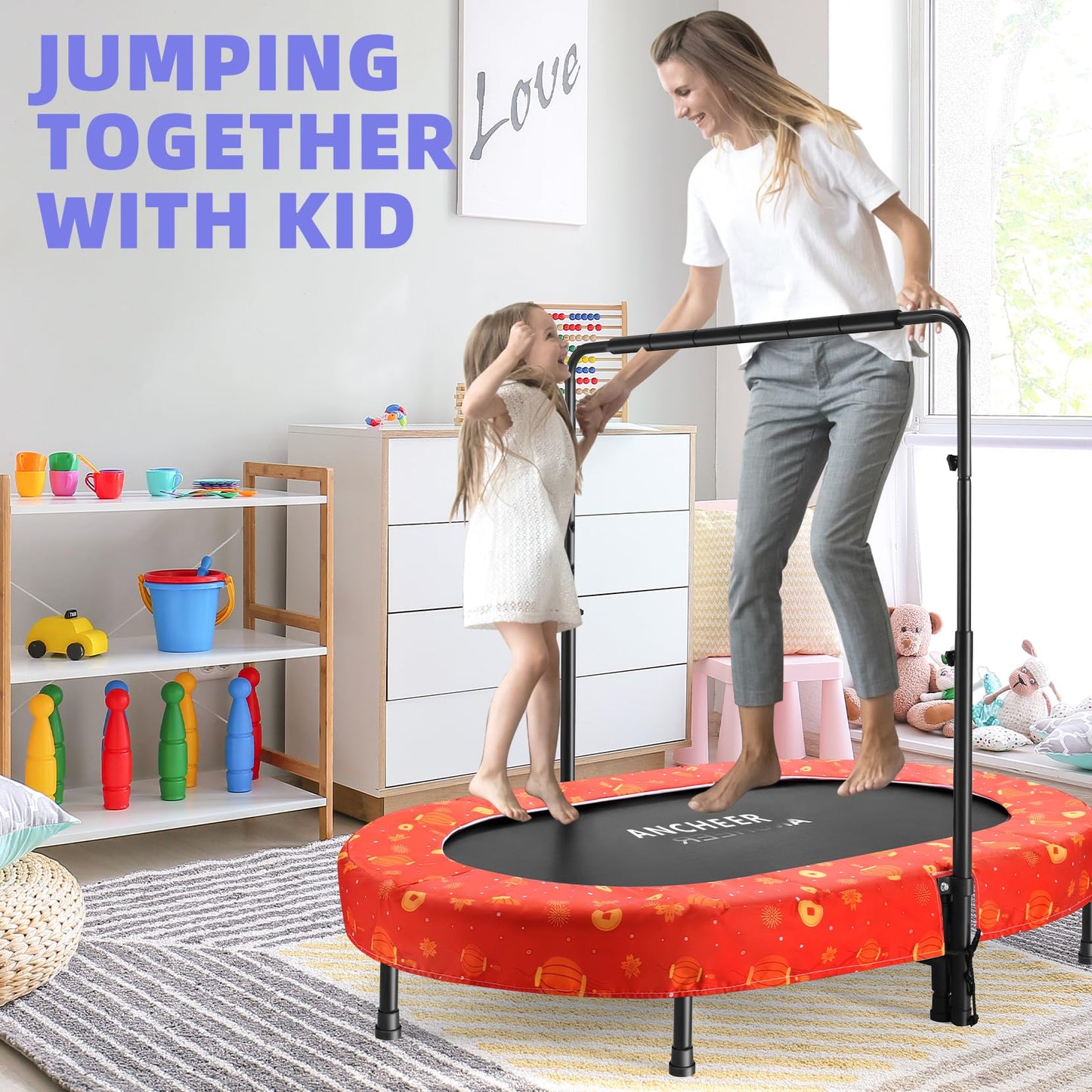 Kids Mini Trampoline with Adjustable Handlebar
