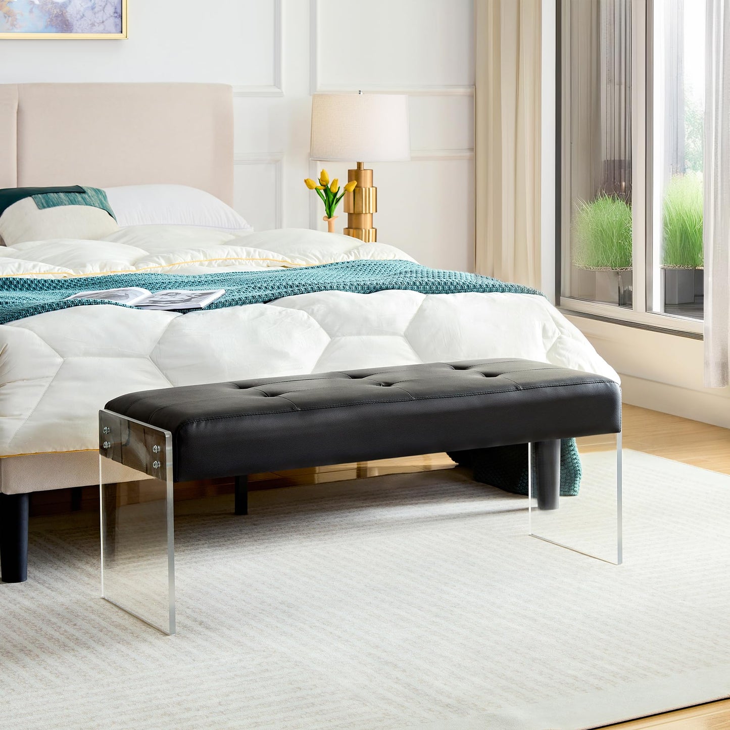 Modern PU Leather Entryway Bench by VECELO