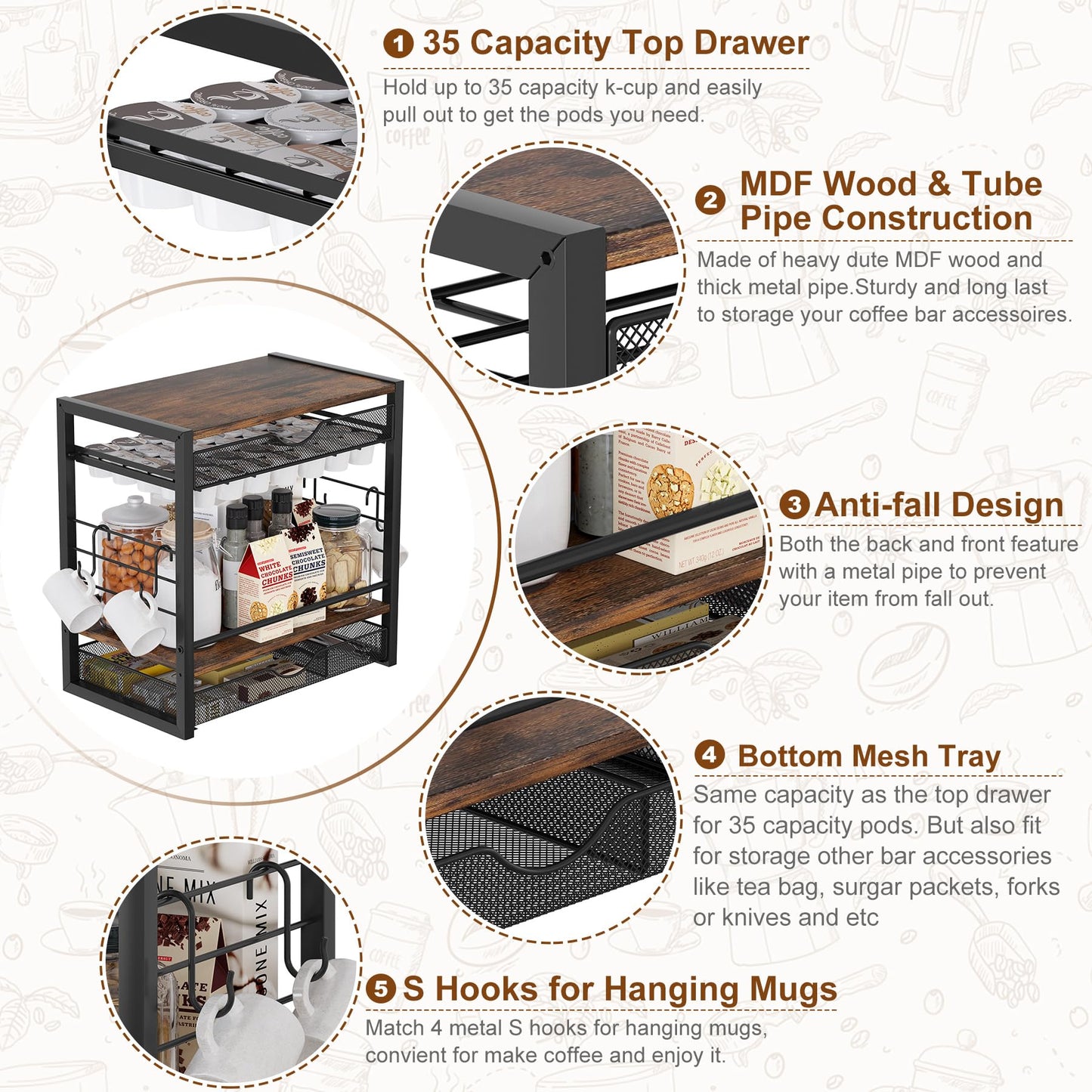 70 K Cup Holder Coffee Organizer with Hooks
