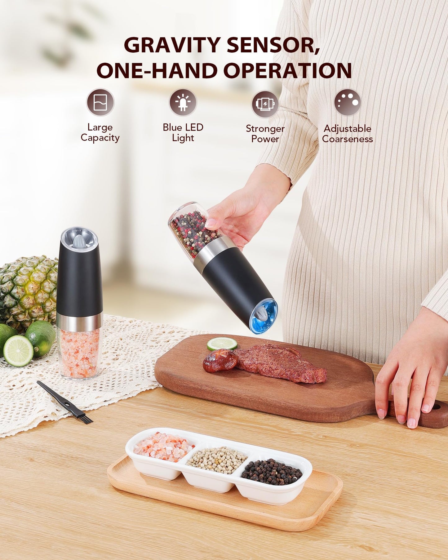 Electric Salt and Pepper Grinder Set with Light
