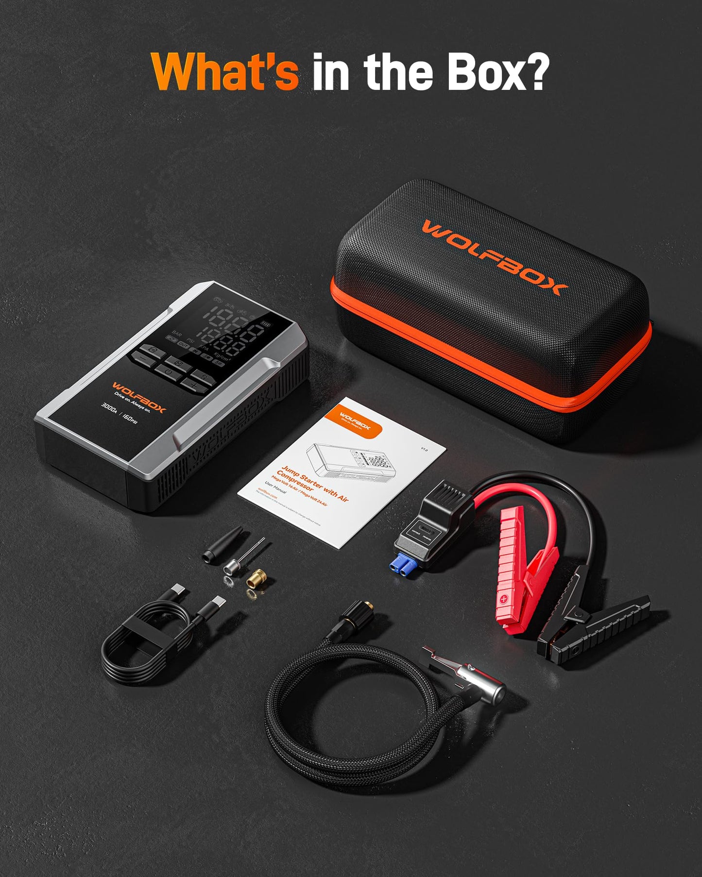 3000A Jump Starter with Air Compressor by WOLFBOX
