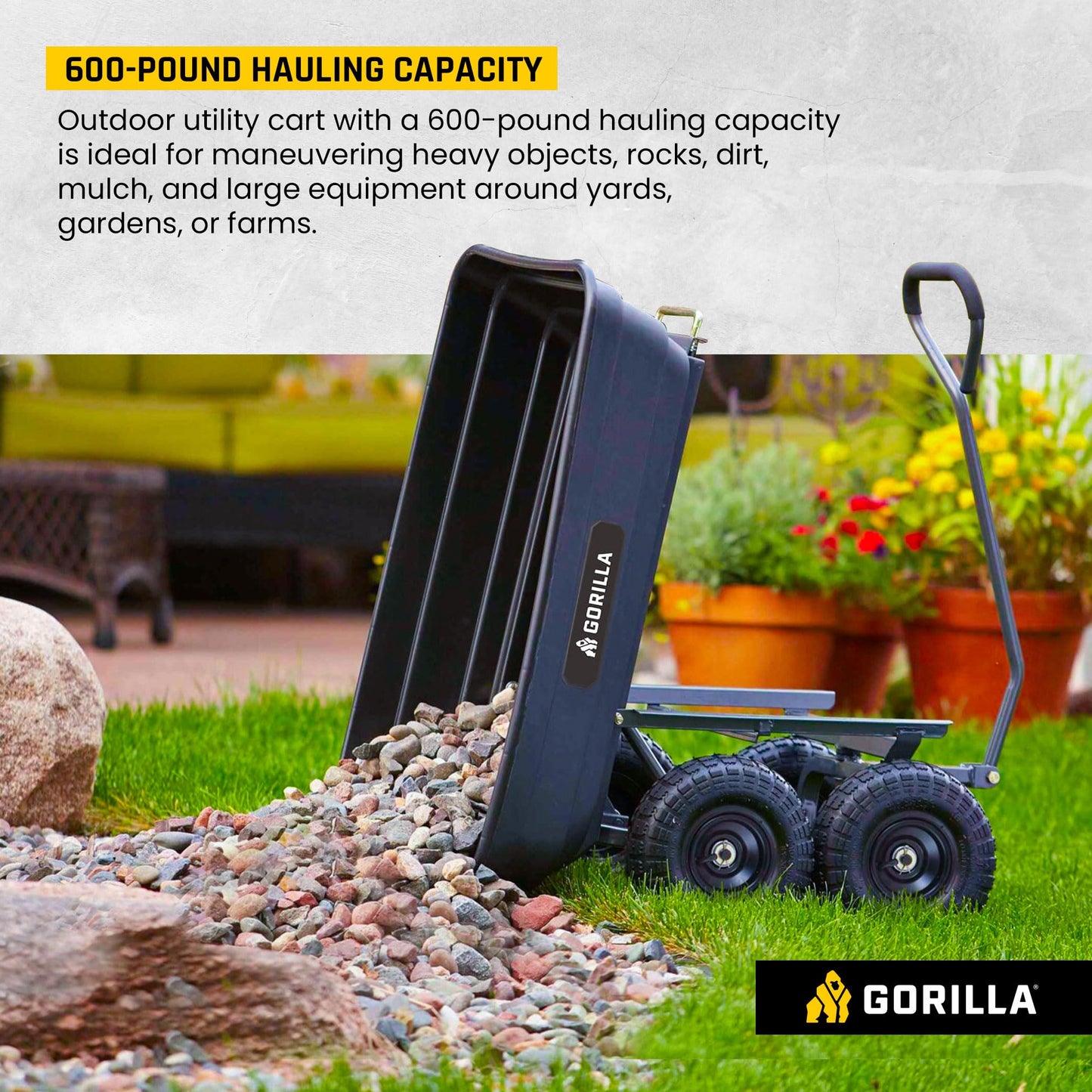Gorilla Carts Heavy-Duty Utility Cart, 600 lb Capacity
