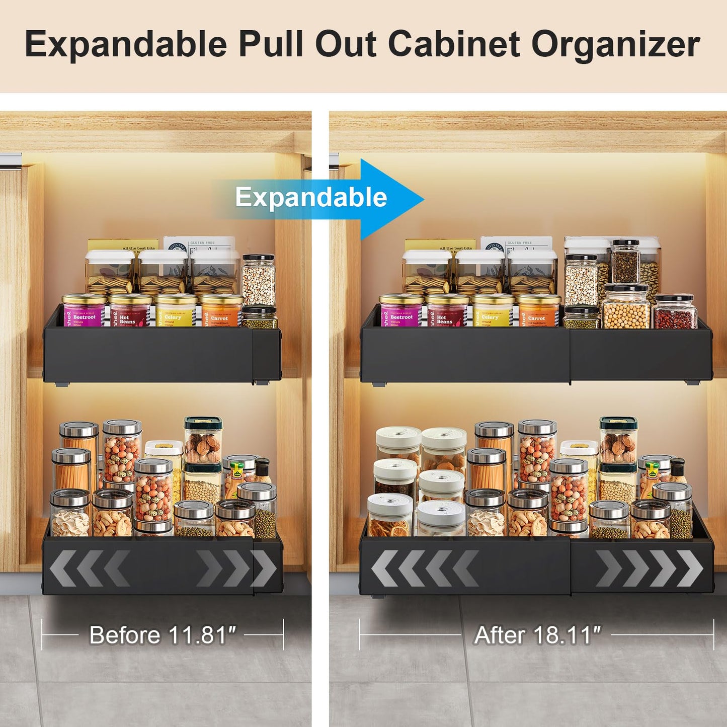 Expandable Pull Out Cabinet Organizer for Kitchen