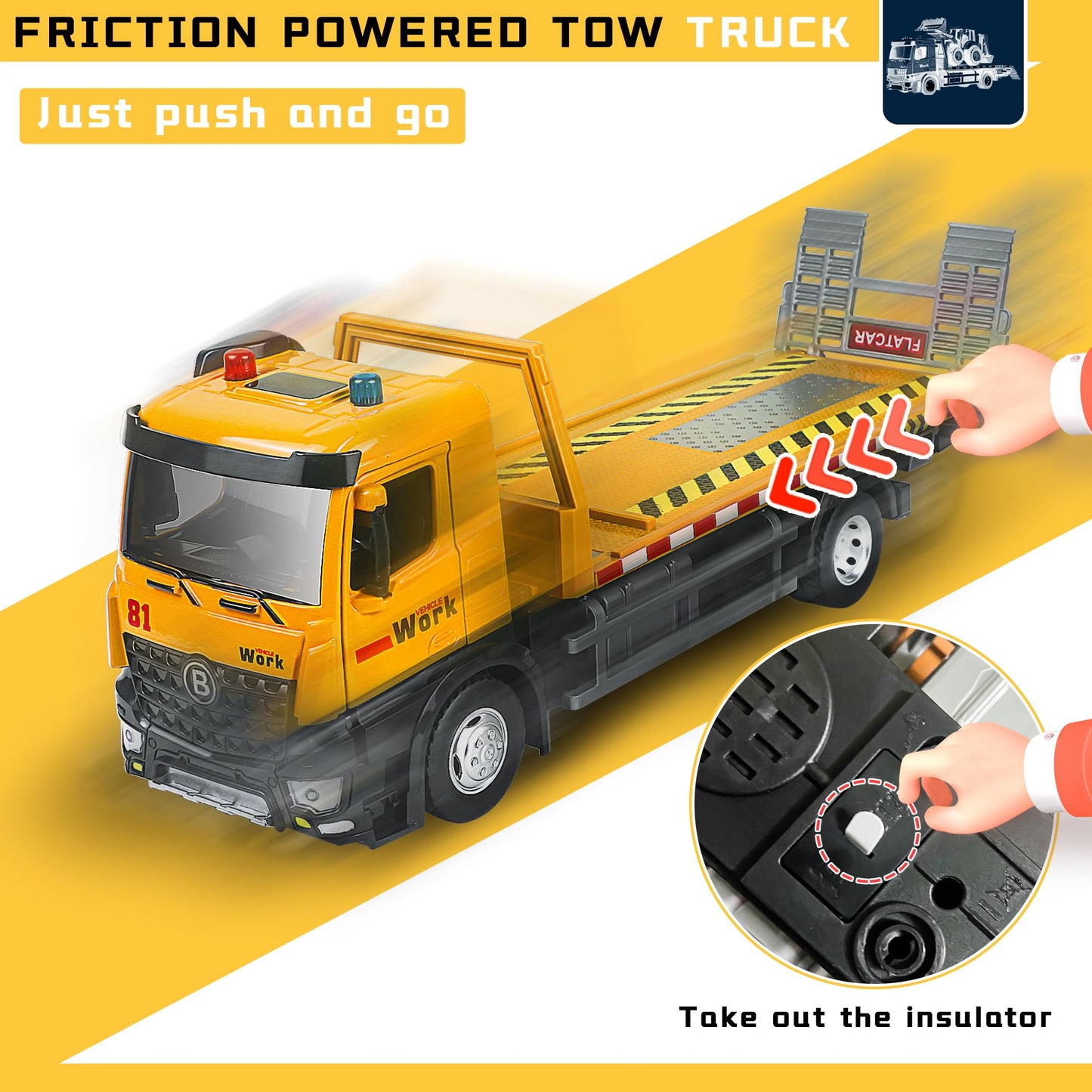 Metal Tow Truck Toy with Friction & Lights