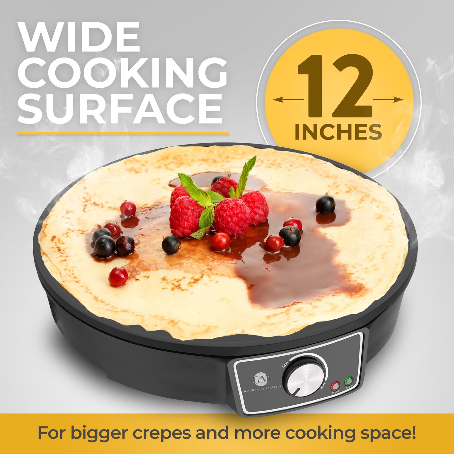 Crepe Maker Machine (Easy to Use), Pancake Griddle – Nonstick 12” Electric Griddle – Pancake Maker, Batter Spreader, Wooden Spatula – Crepe Pan for Crepes Roti, Tortilla, Blintzes – Portable, Compact