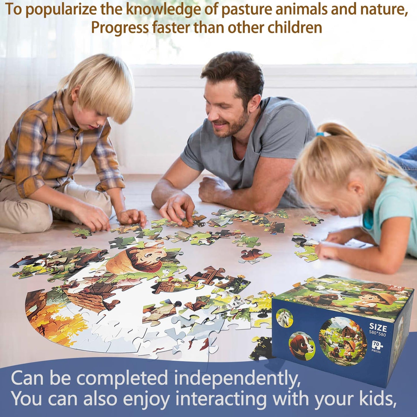 70-Piece Farm Floor Puzzle for Kids Ages 3-8