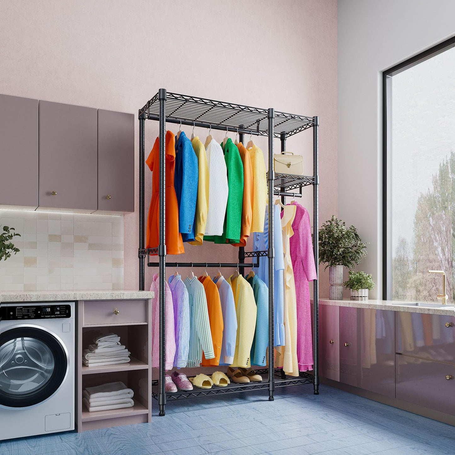 IZEUK Heavy Duty Rolling Garment Rack with 3 Rods