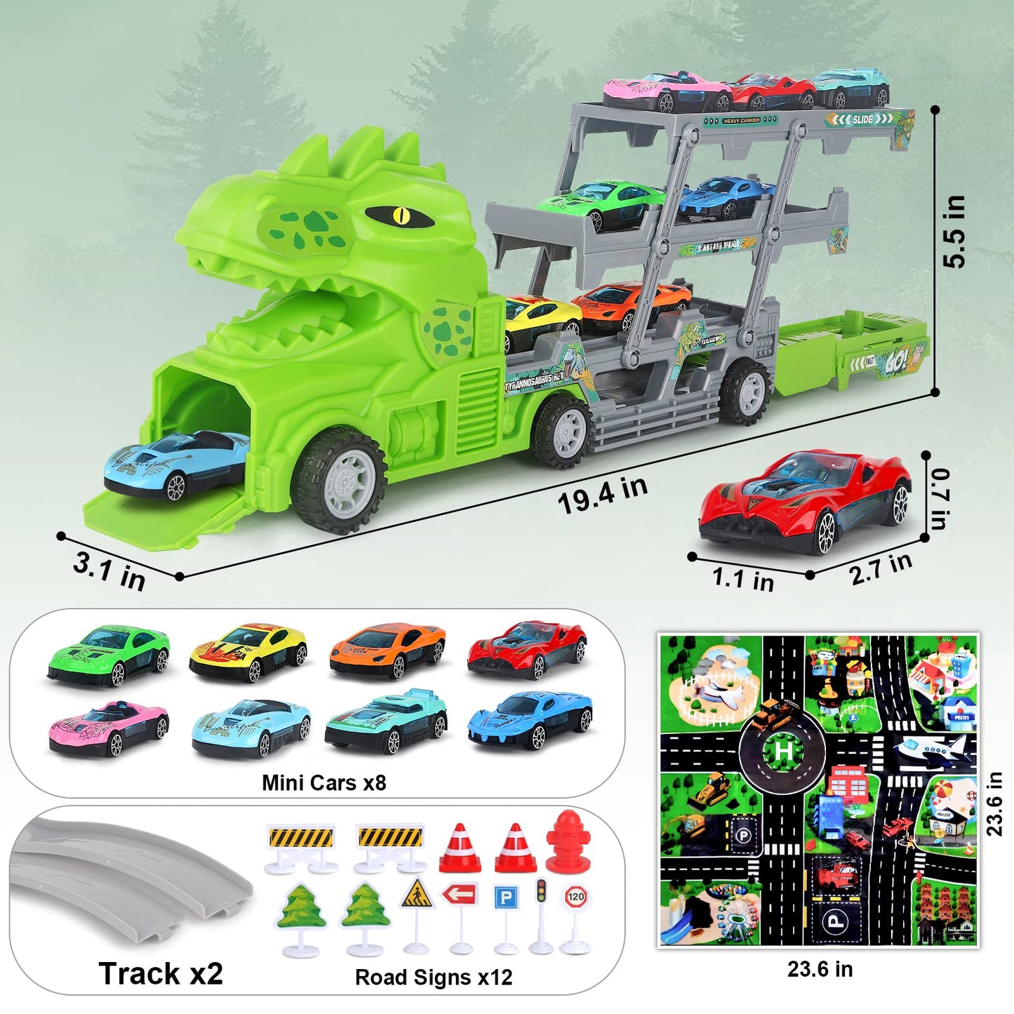 Dinosaur Car Toys with Race Track and Cars