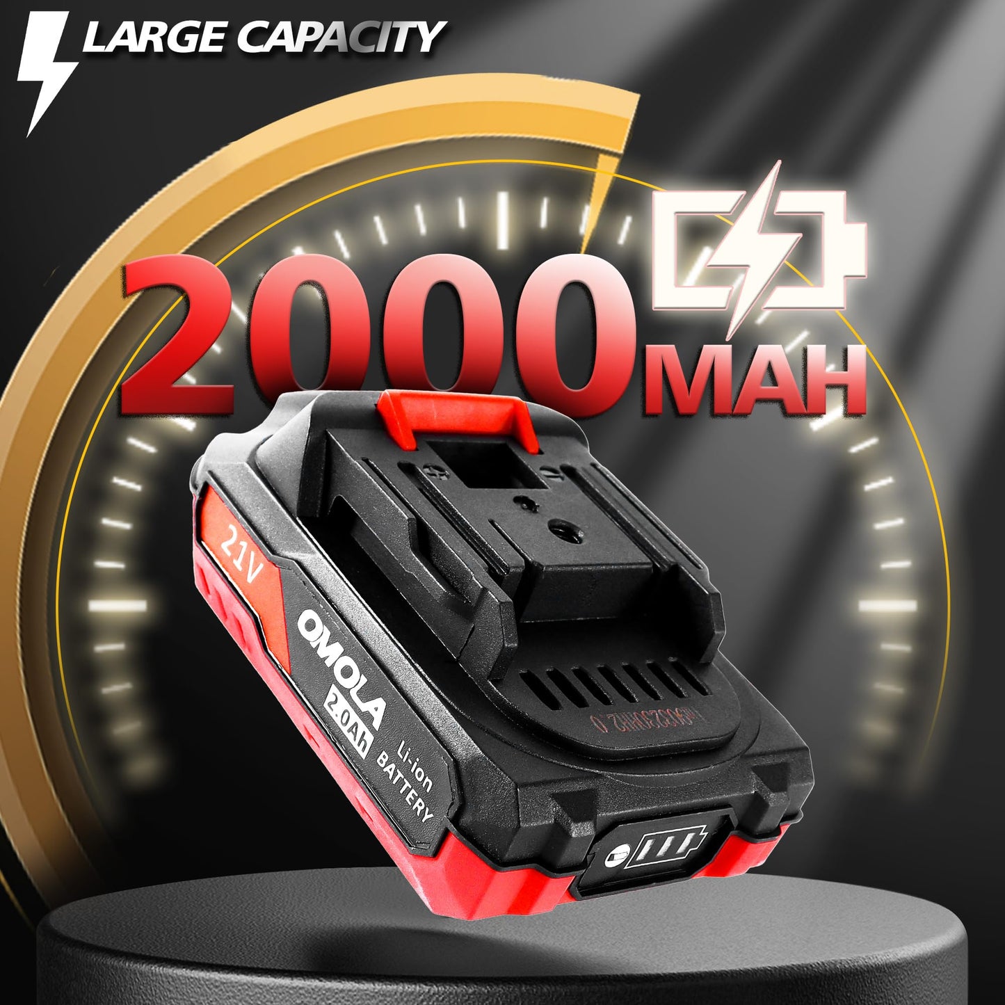 OMOLA Cordless Impact Wrench,1/2 impact gun,405 Ft-lb(550NM) High Torque 3200 RPM,with a 21V 2.0Ah Li-Ion Battery, Fast Charger,Brushless motor,4 Sockets