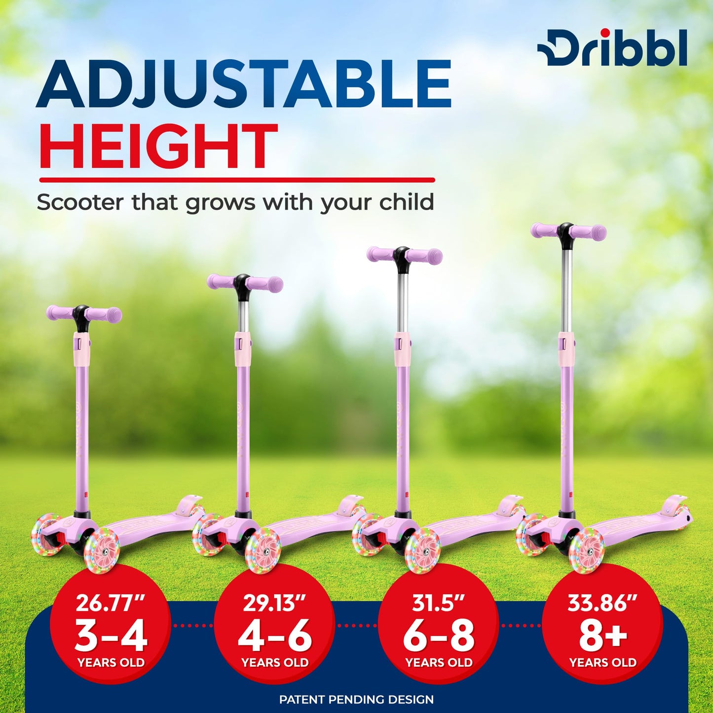 Dribbl Kids 3-Wheel Scooter with Adjustable Handlebar
