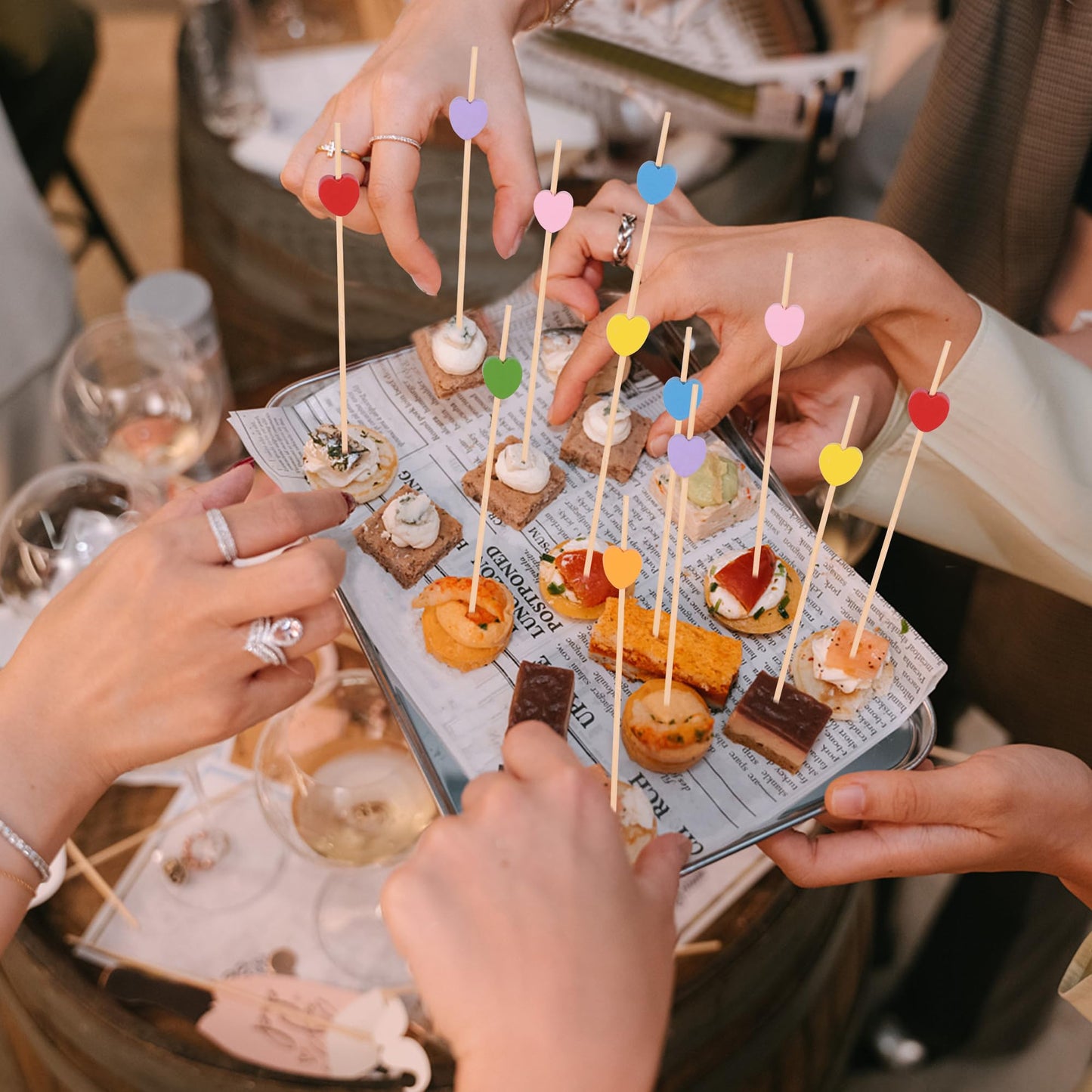 100 Pack Heart-Shaped Bamboo Cocktail Picks