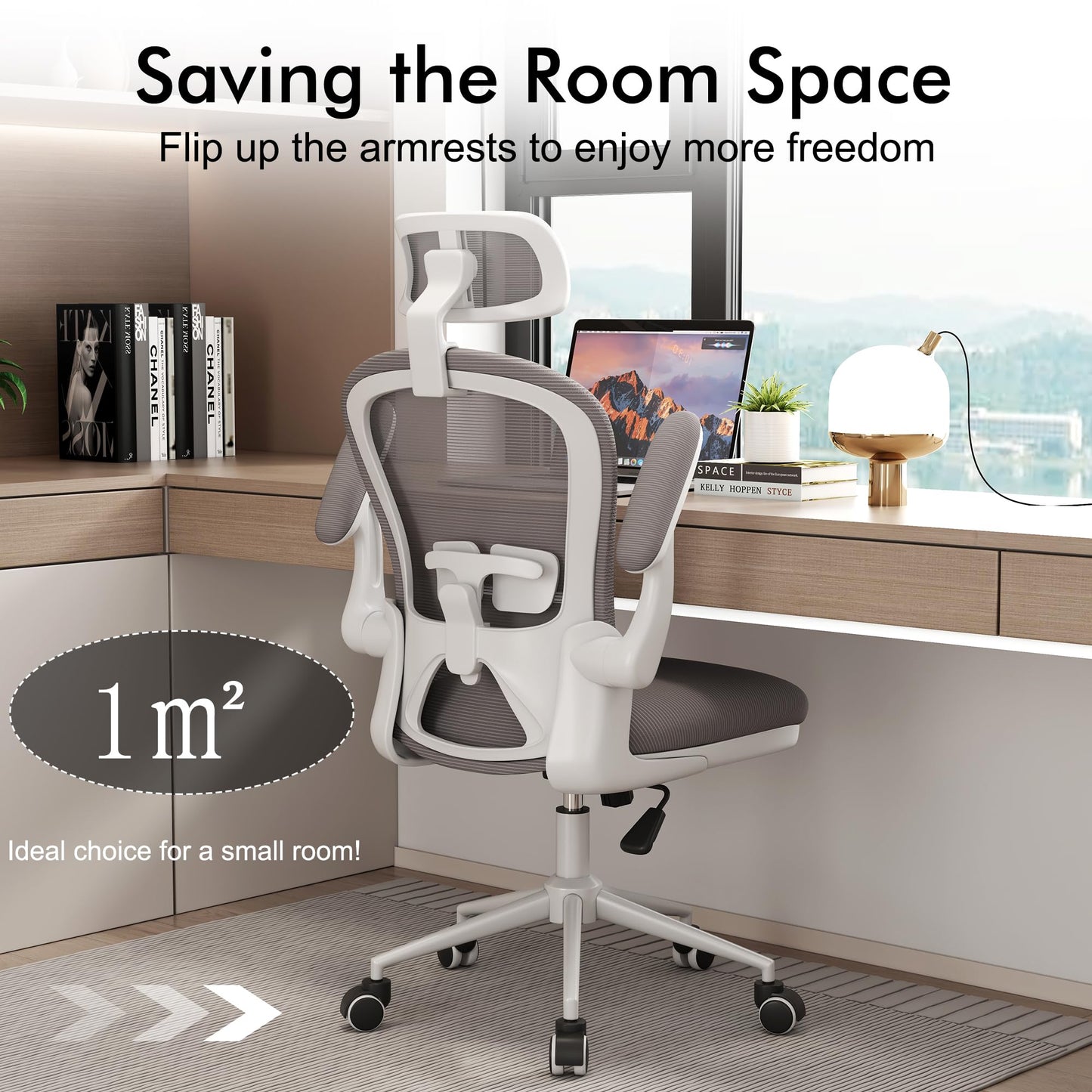 Apusen Ergonomic Office Chairs with Adjustable Lumbar Support,Mesh Desk Chair with Adjustable Arms and Wheels,Computer Desk Chair for Home Office Essentials(Headrests,White)