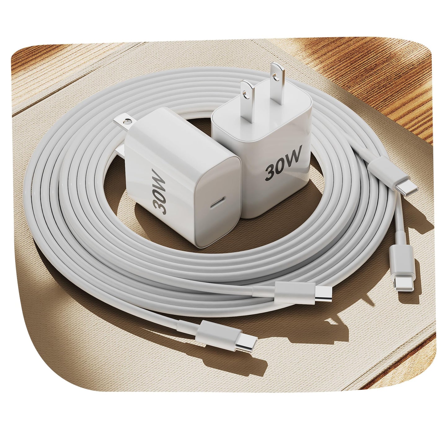 30W Fast USB-C Charger with Long Cable