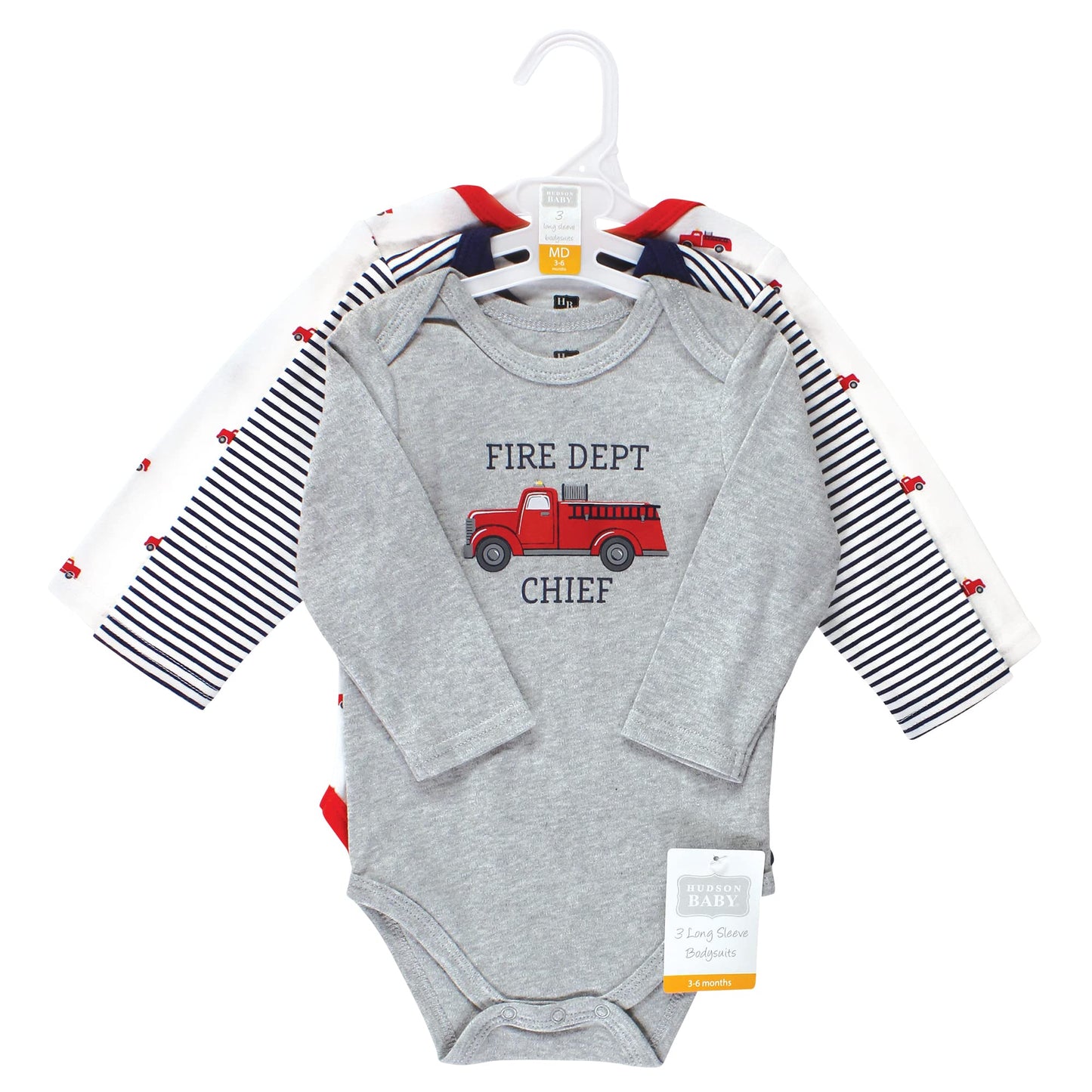 Hudson Baby Long-Sleeve Baby Bodysuit, Fire Truck