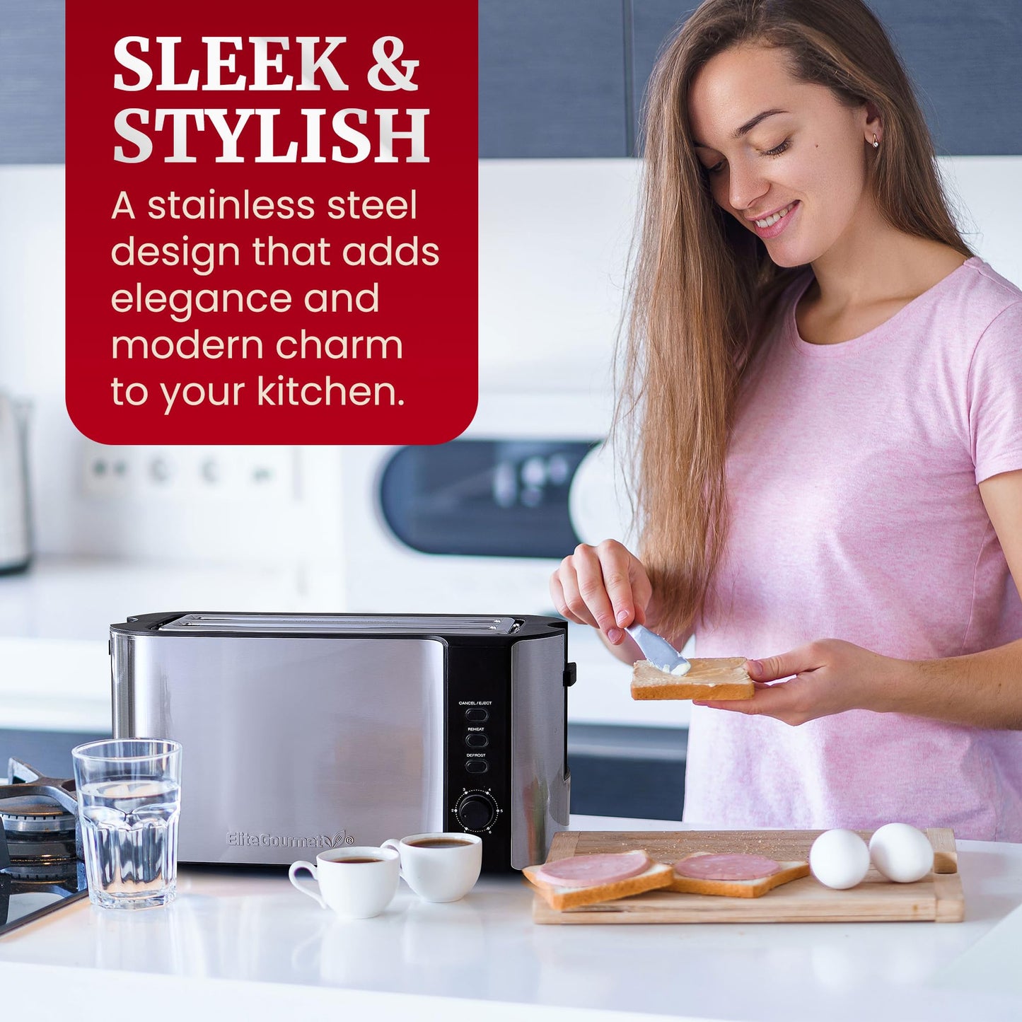4-Slice Elite Gourmet Toaster with Extra Wide Slots