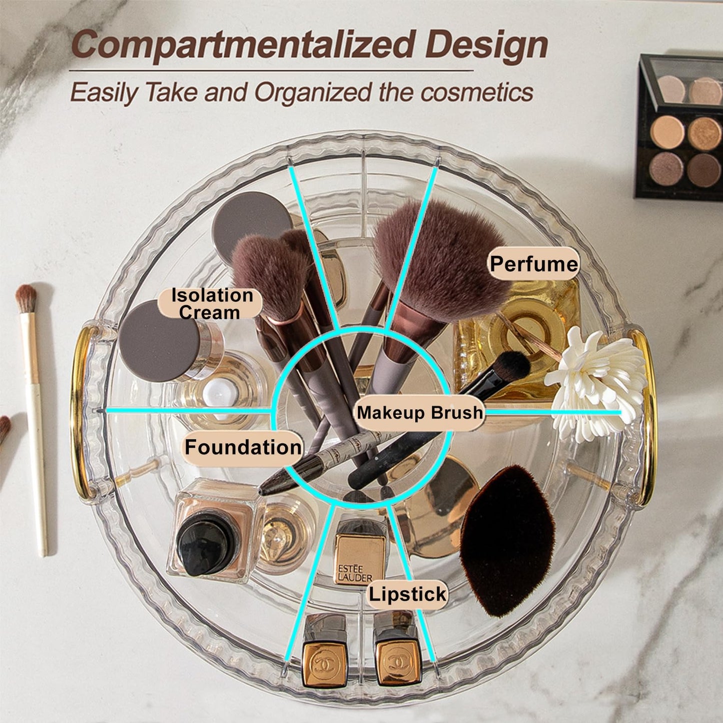 360 Rotating Makeup Organizer for Vanity, Menoeceus Spinning Bathroom Countertop Organizer Cosmetic Display Cases Makeup Tray for Skincare Organizers with Lipstick Organizer (2 Tiers Transparent)