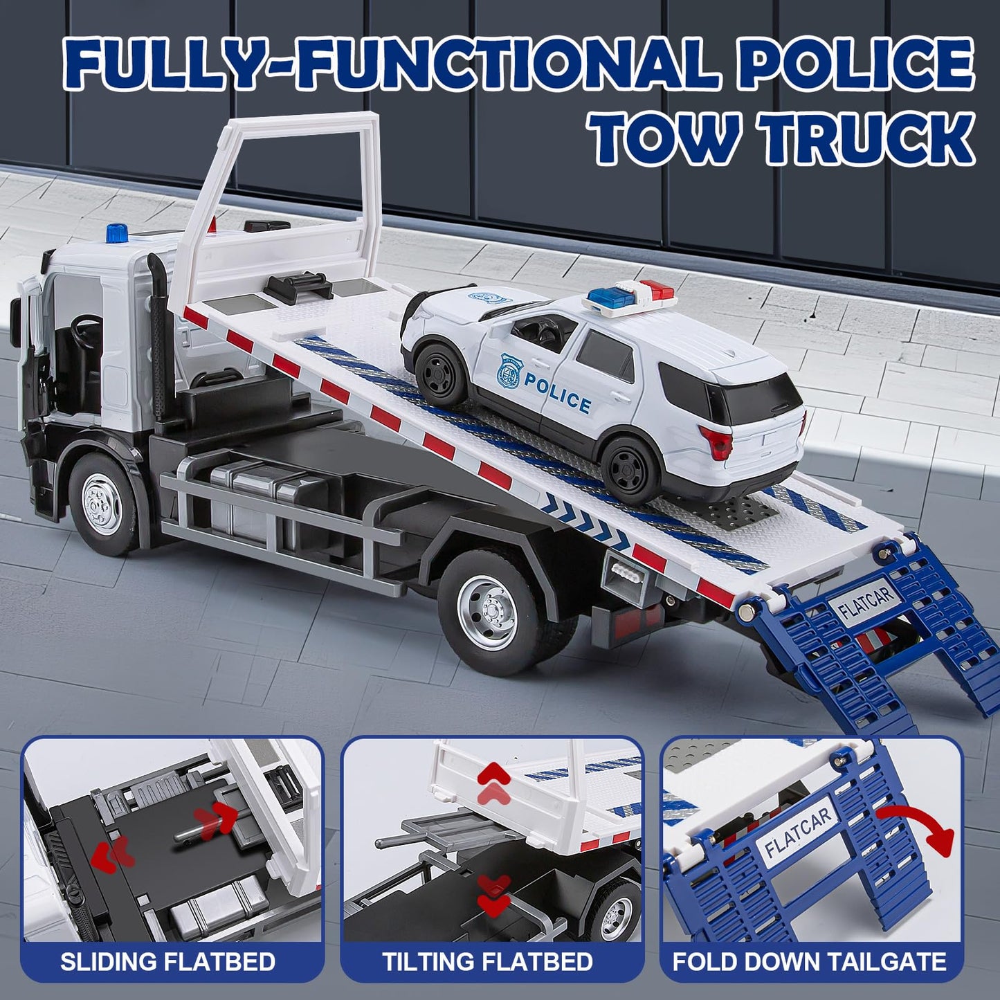 Police Tow Truck Toy with Lights and Sounds