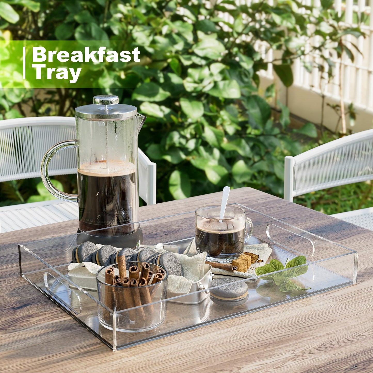 Hemsyc Serving Tray 16x12x2 Inch Serving Tray with Handles Acrylic Serving Trays Clear Decorative Serving Platter for Appetizer, Food, Breakfast in Kitchen, Coffee Table, Bed, Living Room, 2 Pack