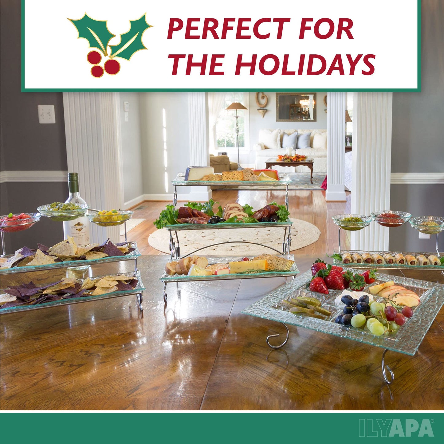 Ilyapa 3 Tier Server Stand with Trays & Bowls - Tiered Serving Platter - Perfect for Cake, Dessert, Shrimp, Appetizers & More