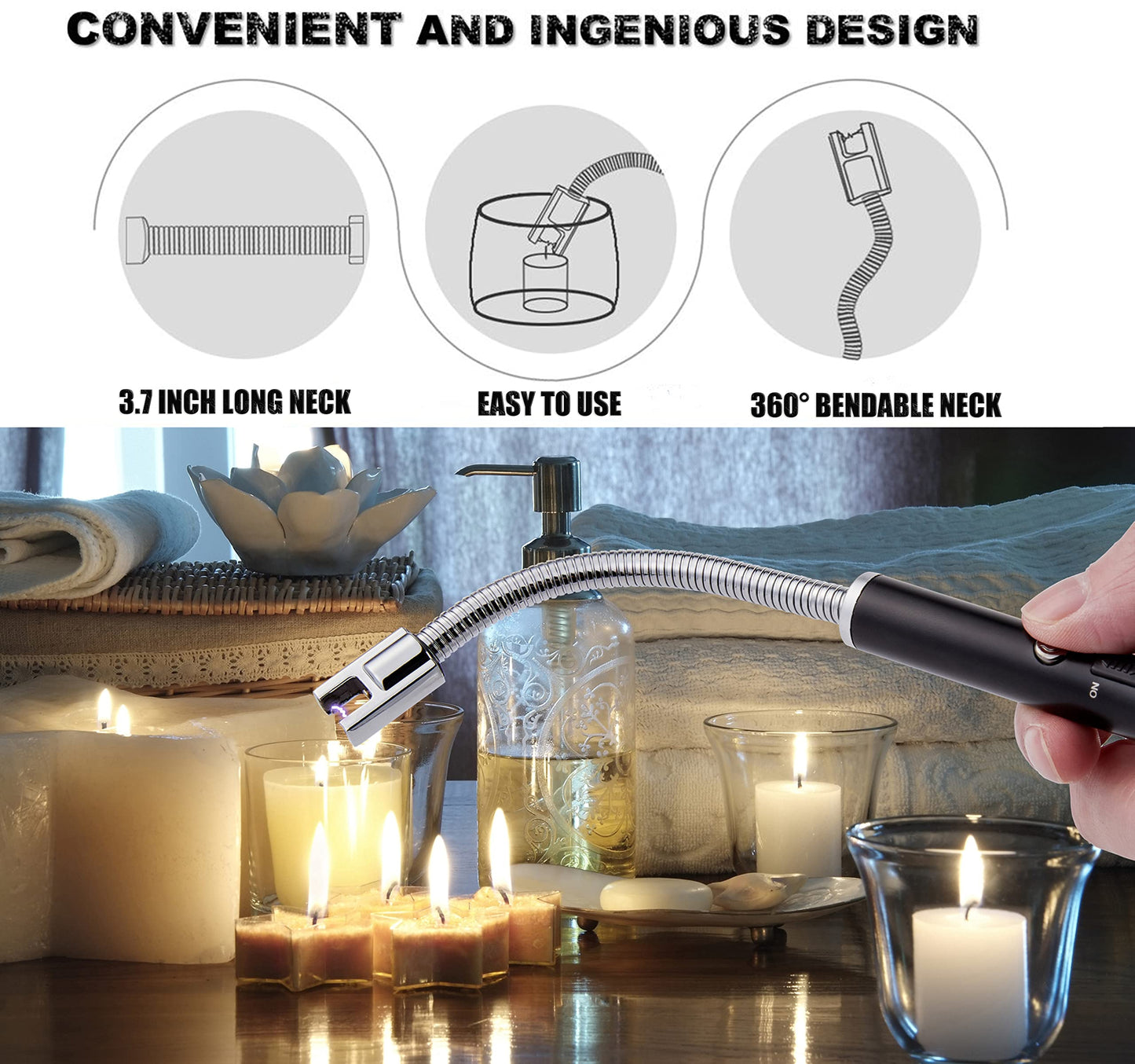 TOMOLO Rechargeable Electric Candle Lighter with Flexible Neck