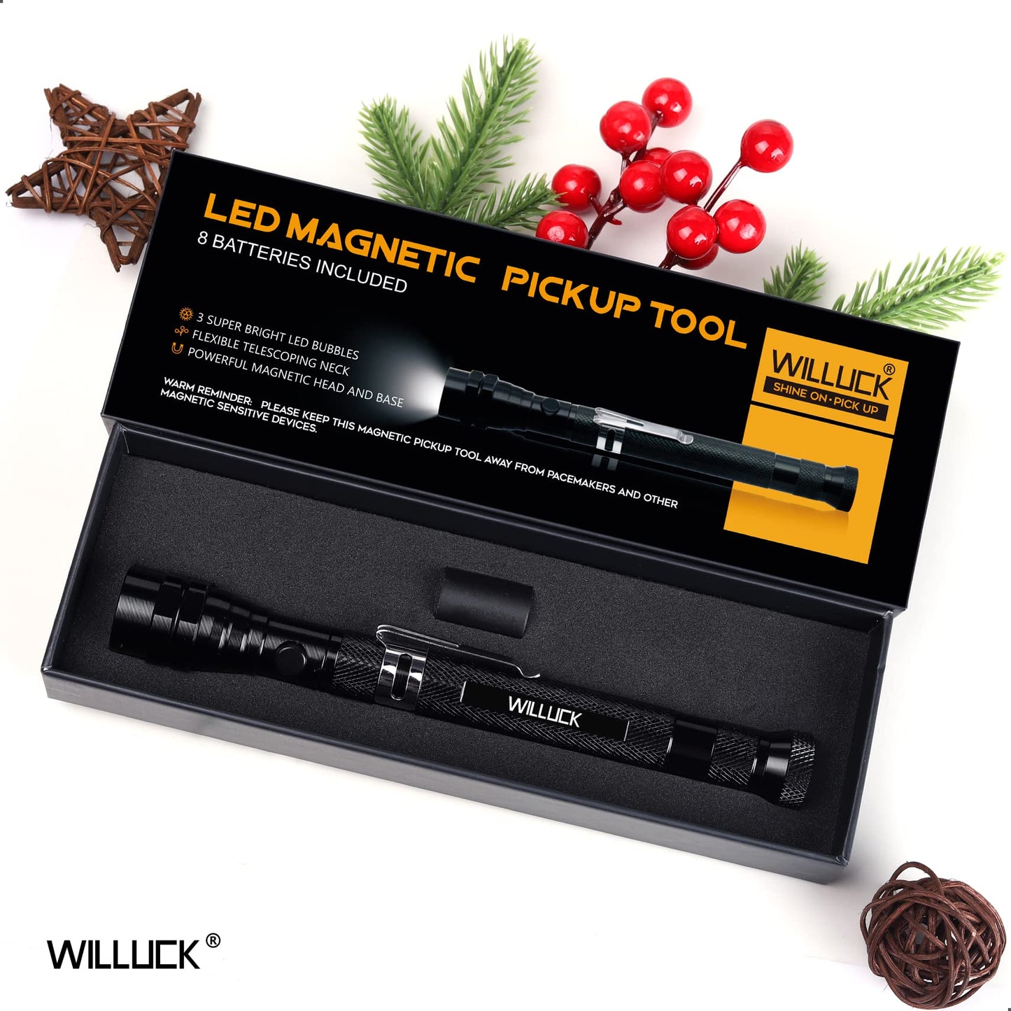 Magnetic Pickup Tool with LED Lights for Men