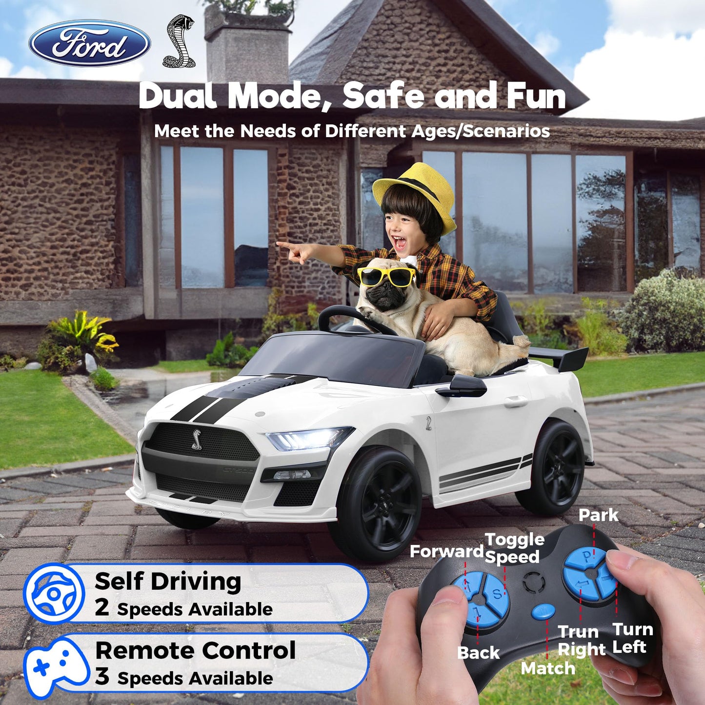 FUNTOK 12V Ford Mustang Ride On Car for Kids