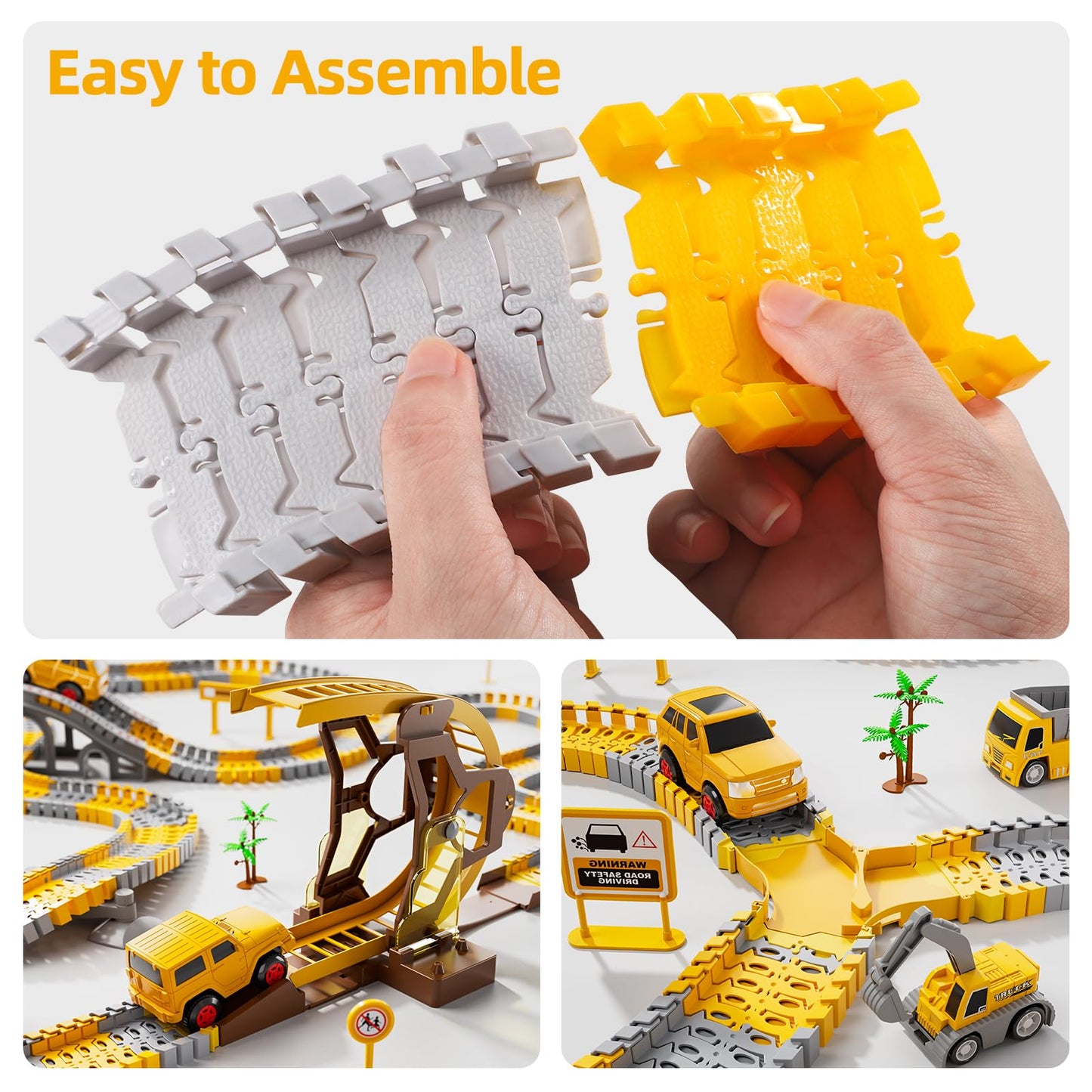 iHaHa 299 PCS Construction Race Tracks Boys Toys, 6 PCS Engineering Cars and Flexible Race Track Playset Create A Engineering Road Gifts Toys for 3 4 5 6 Year Old Boys Kids