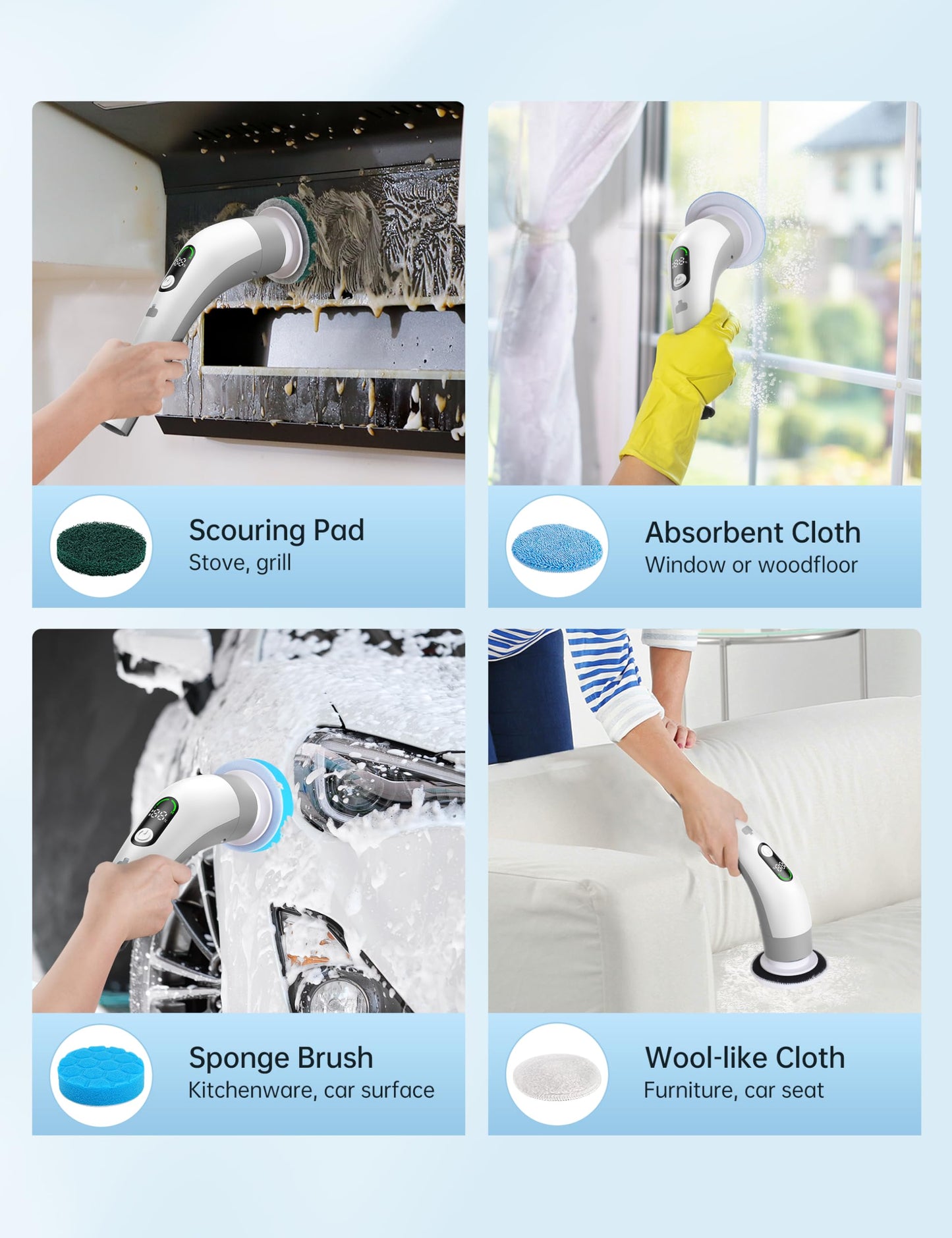 Electric Spin Scrubber with LED Display & 8 Heads