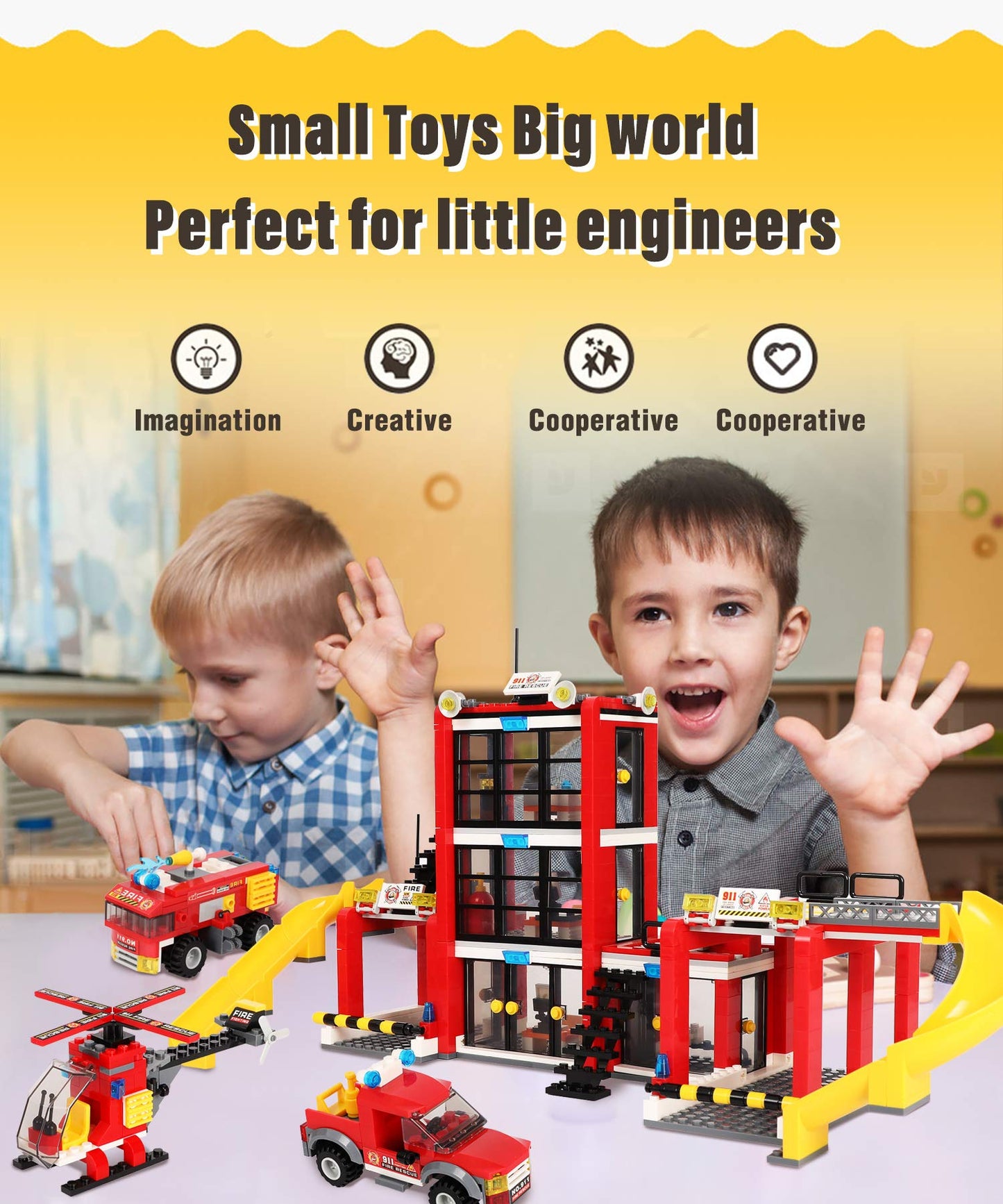 City Fire Station Building Blocks Set 896 Pieces