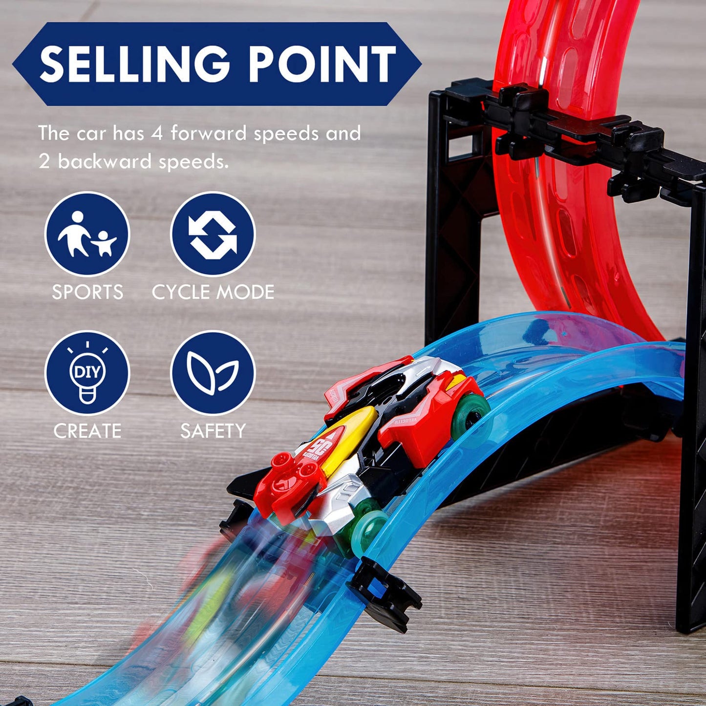 INSGEN Slot Car Race Track Sets for Kids, Magnetic Attraction Track Builder, Electric Remote Control Track Car Birthday Toys for Boys Kids Age 6 7 8-12