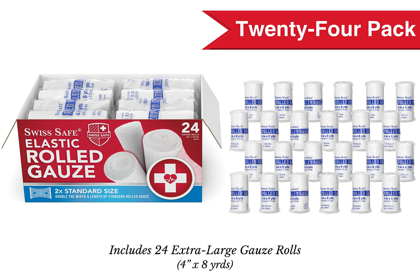 Swiss Safe 4" x 8 Yards Stretch Gauze Rolls