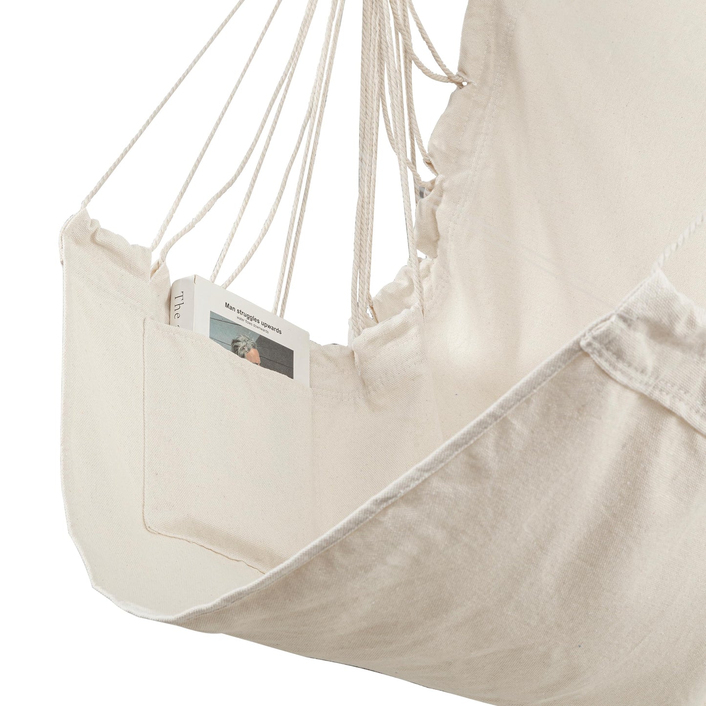 HBlife Hammock Chair Max 350 LBS Hanging Chair with Portable Metal Rod Cotton Rope Hammock Swing for Bedroom, Beige
