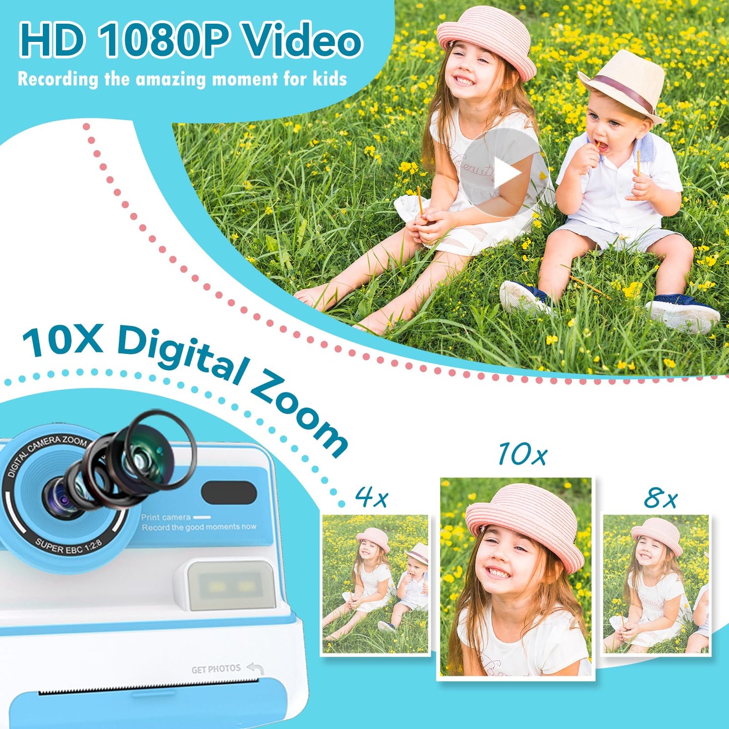 Instant Print Camera for Kids with Accessories