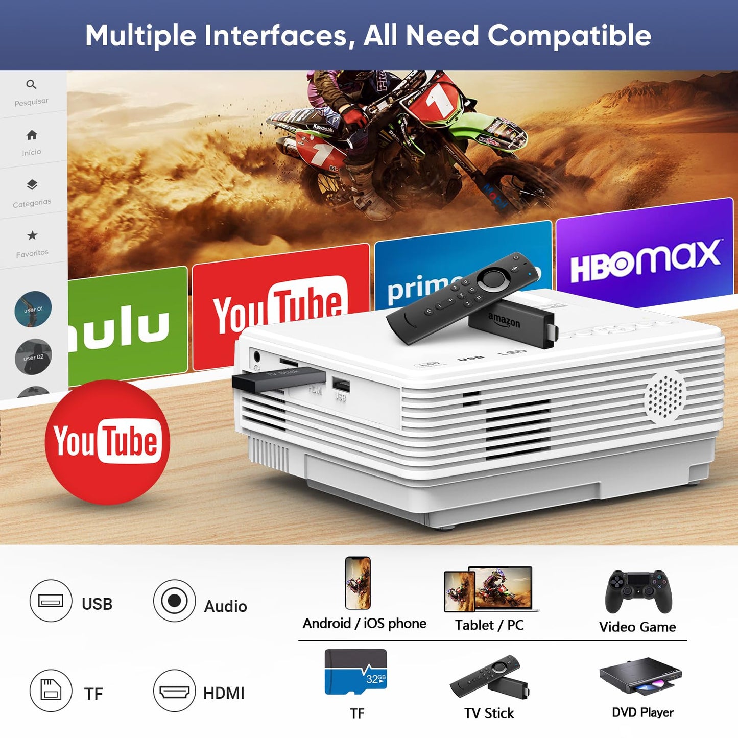 1080P Mini WiFi Bluetooth Outdoor Projector