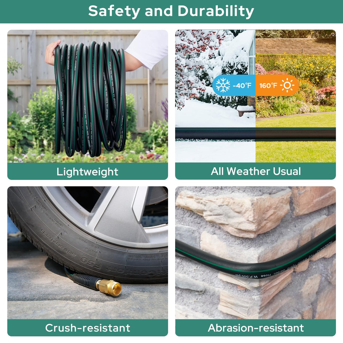 50 ft HOMEIDEAS Kink-free Garden Hose with Nozzle