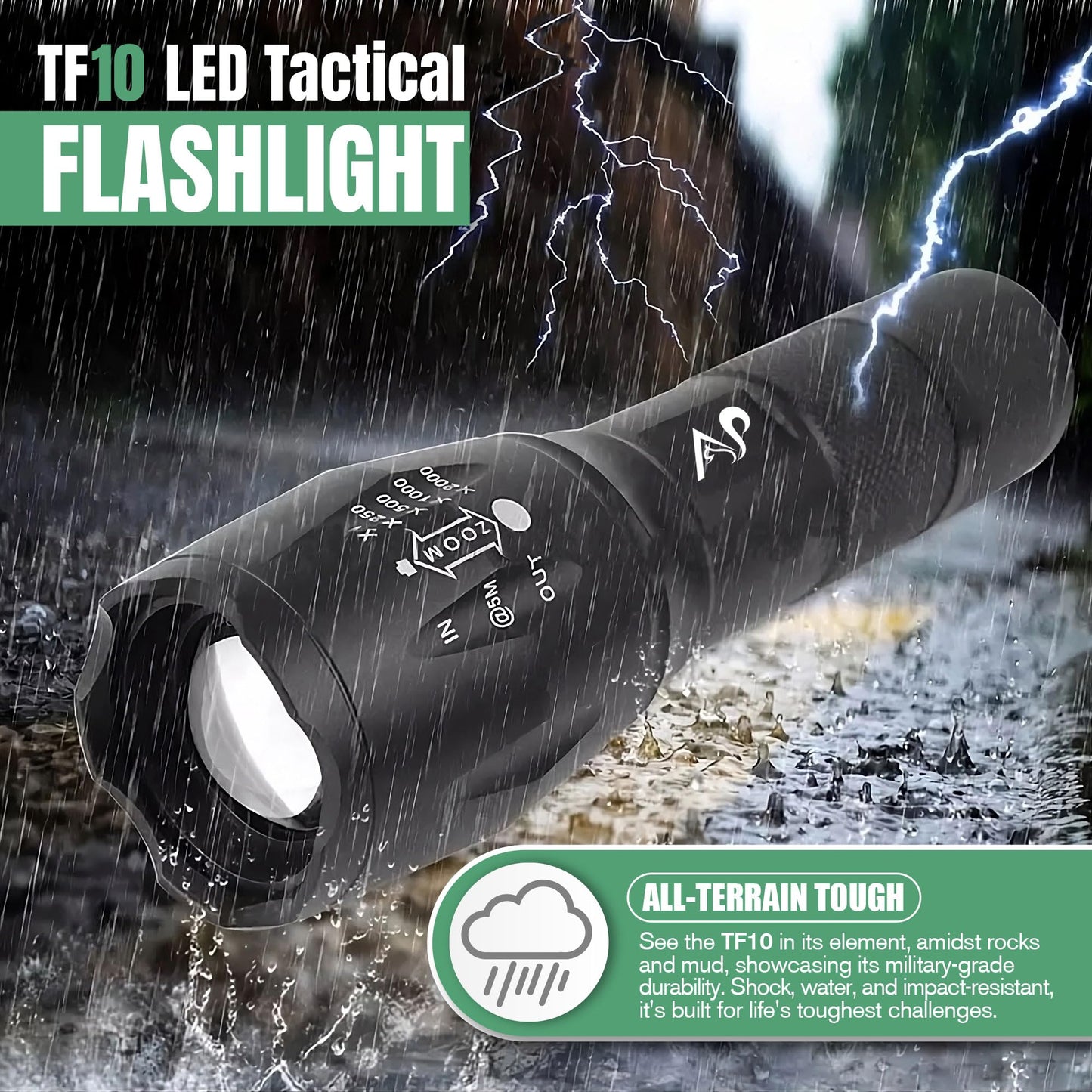 A&P Tactical Waterproof Flashlight with 5 Modes