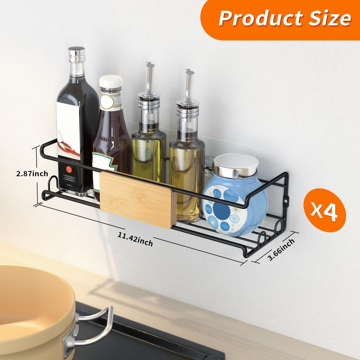 4-Pack Wall Spice Rack for Kitchen Storage
