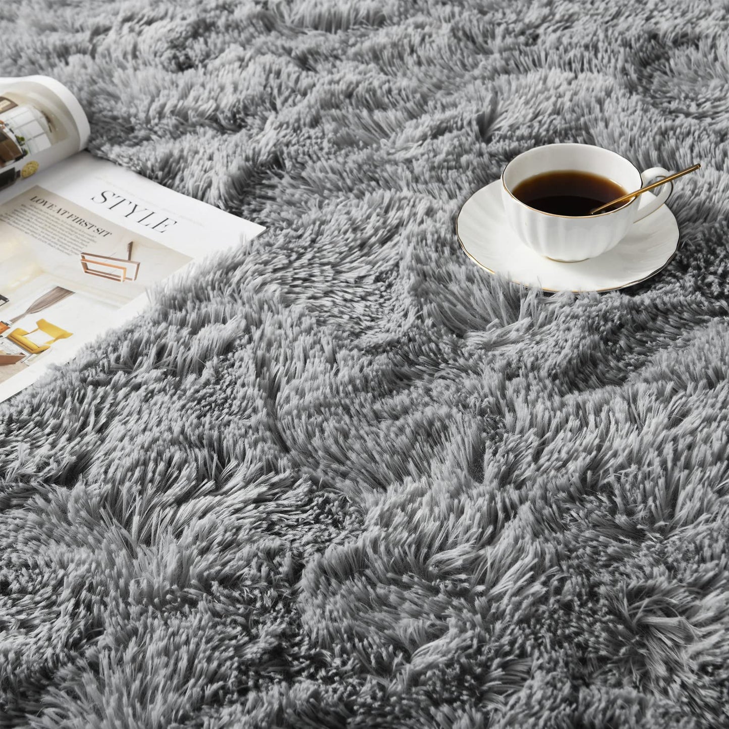 Iplusmall Grey Rug for Living Room, Large 5X8 Ft Soft Fluffy Shag Area Rug for Bedroom Nursery Room, Throw Shaggy Furry Carpet, Rectangle Faux Fur Plush Rugs for Kids Dorm Teen Room Home Décor