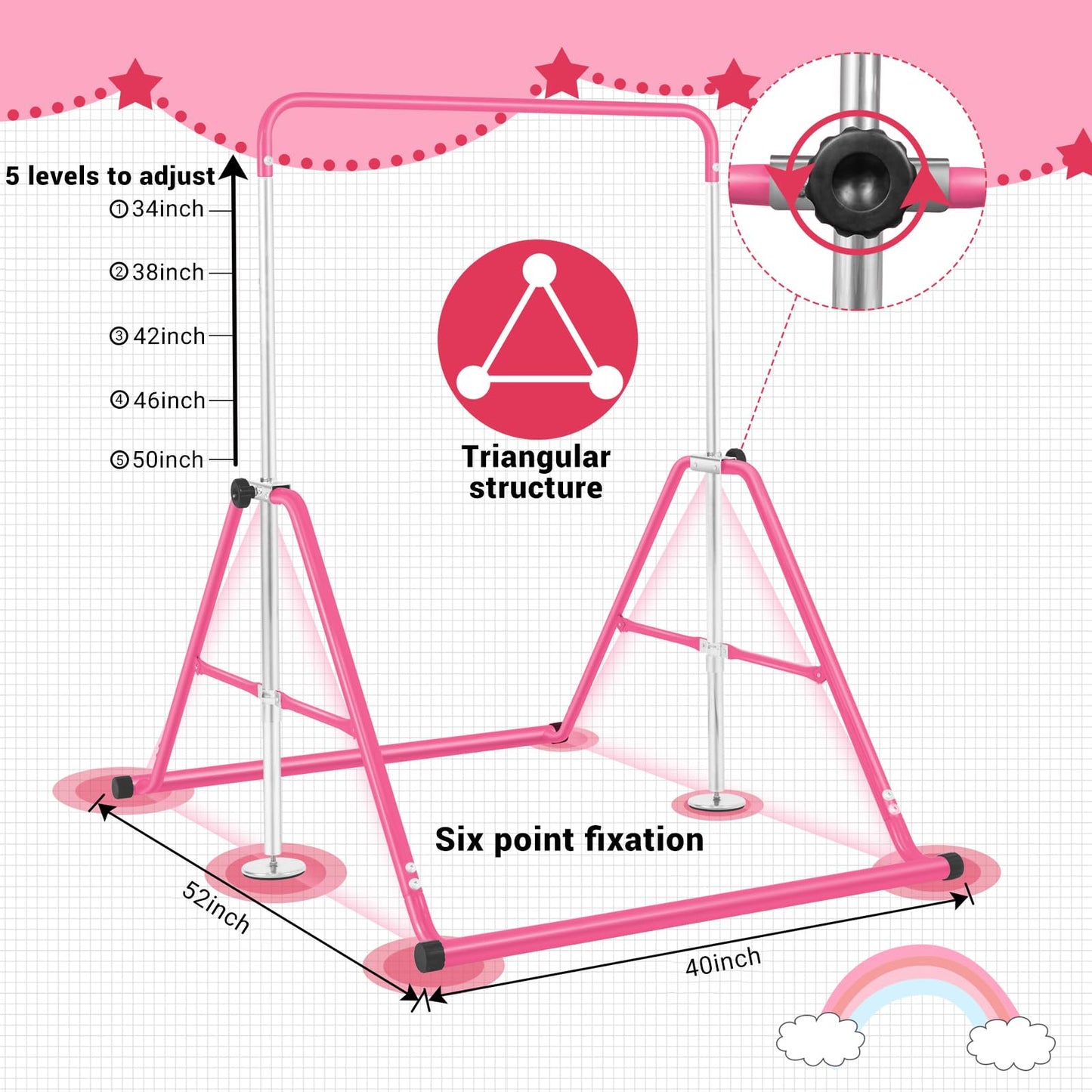 Height Adjustable Gymnastics Bar for Kids
